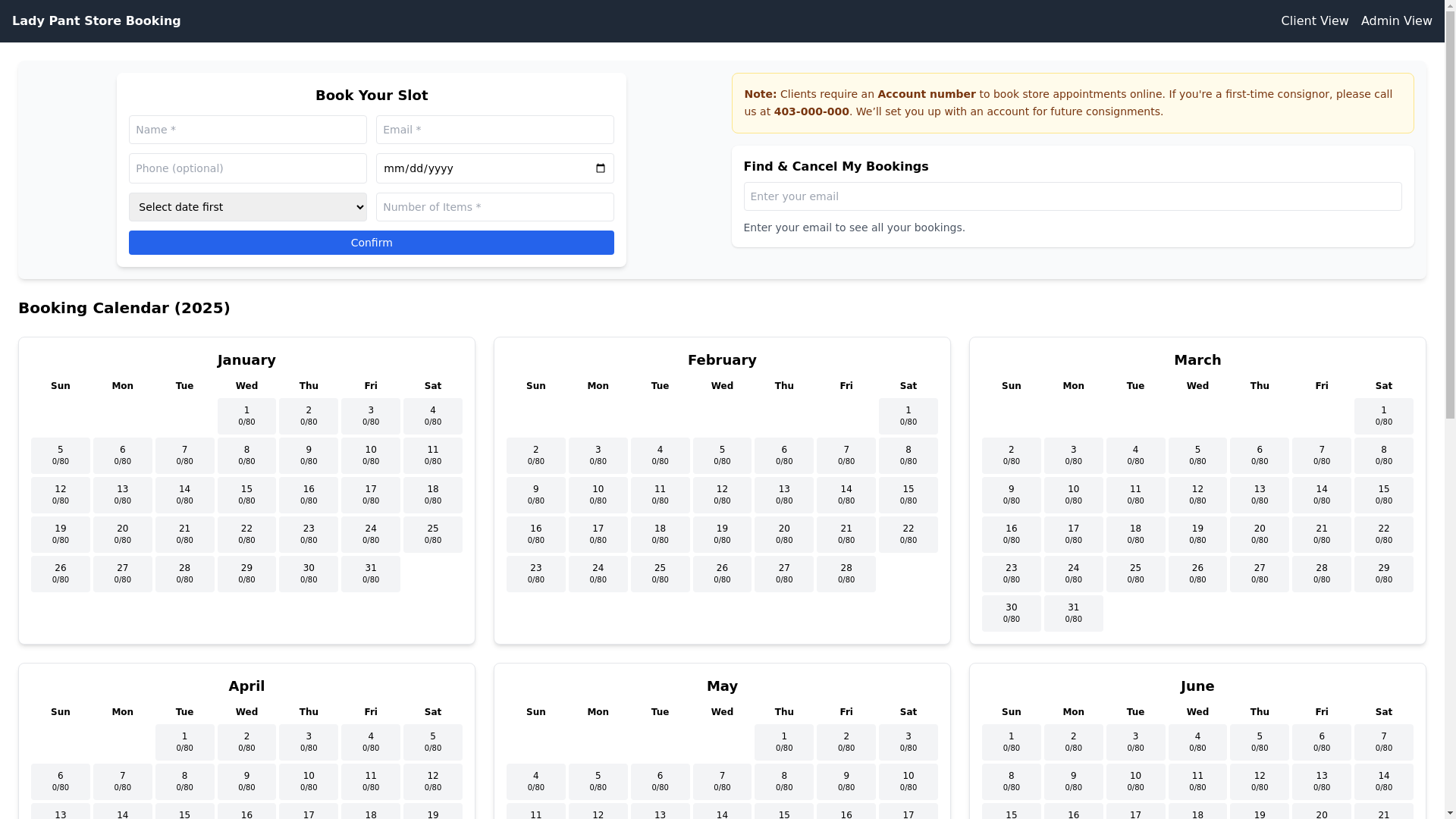 website screenshot of https://consignment-clothes-booking.com/
