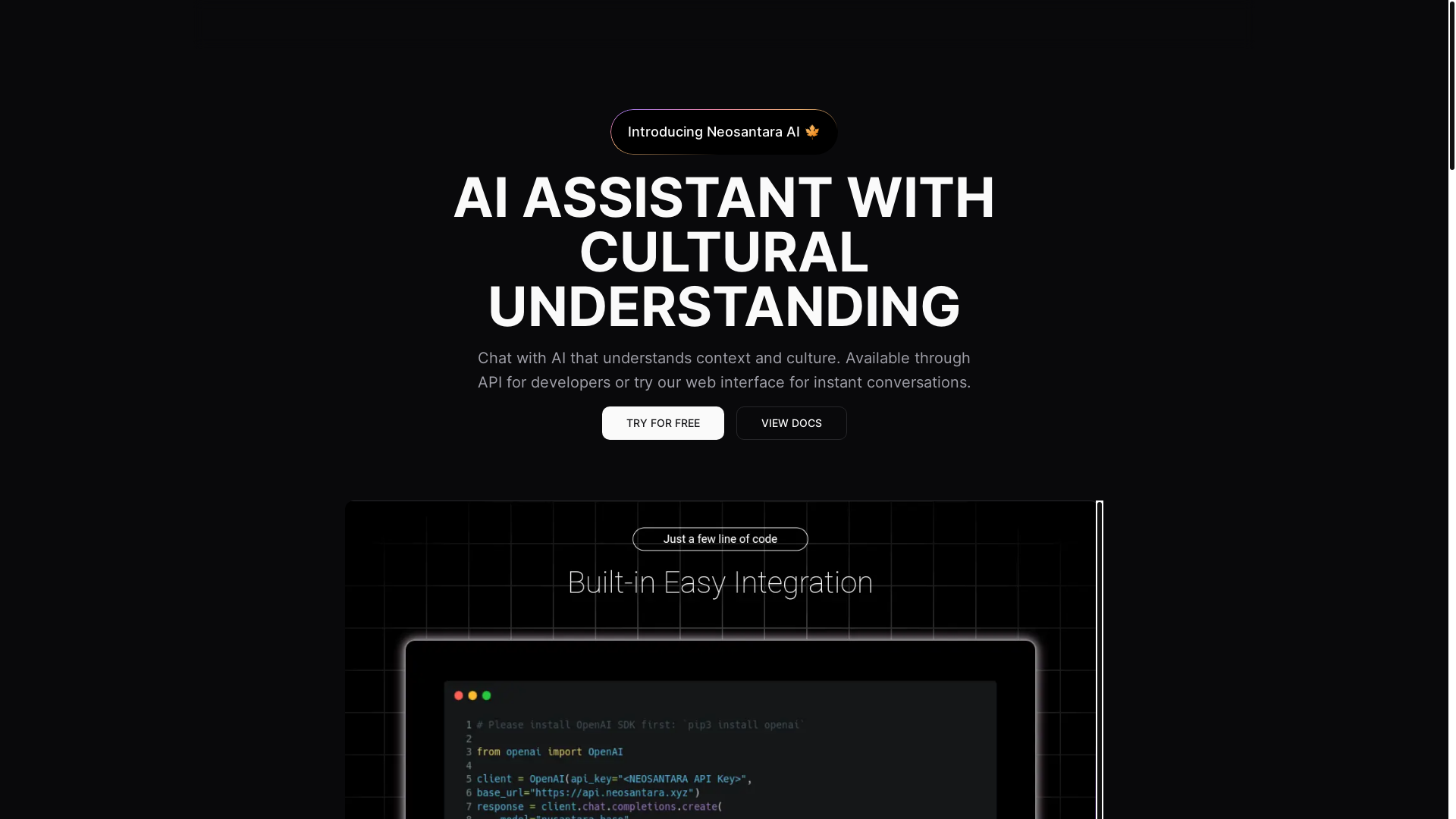 website screenshot of https://neosantara-landing.pages.dev/