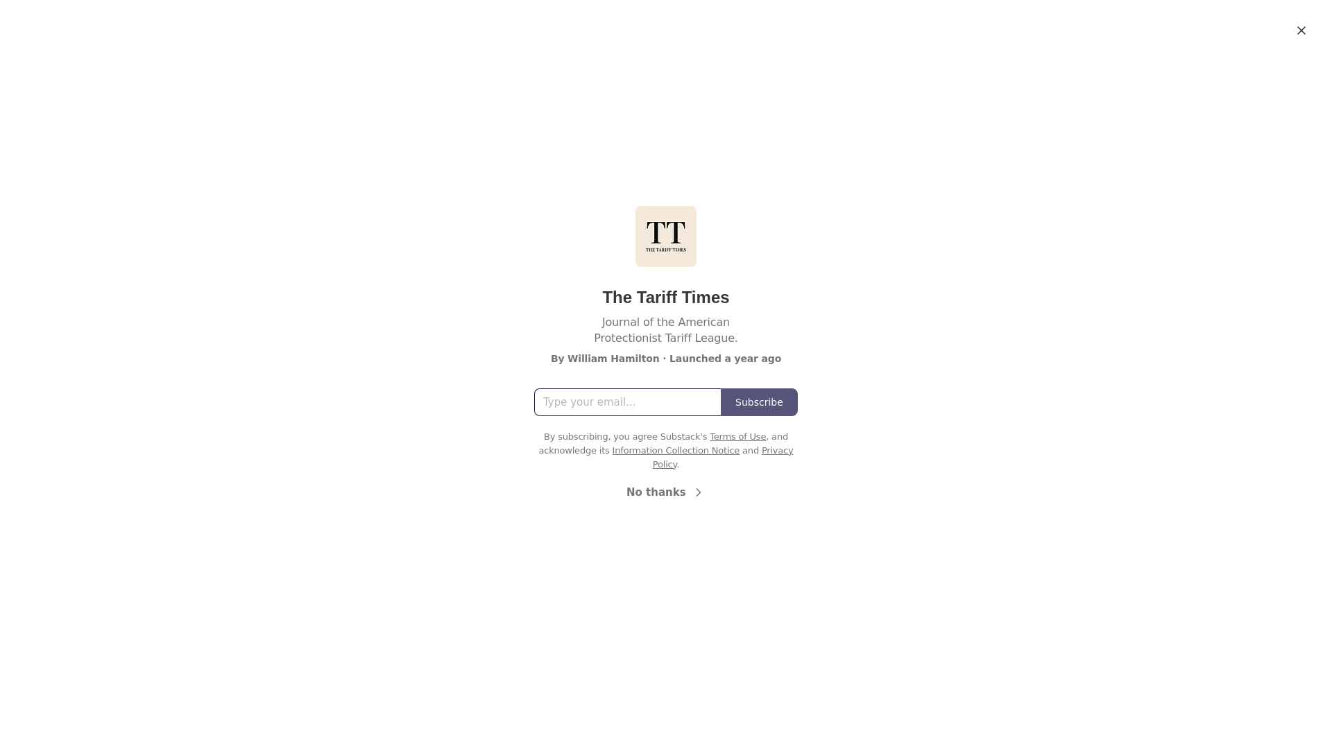 website screenshot of https://thetarifftimes.com