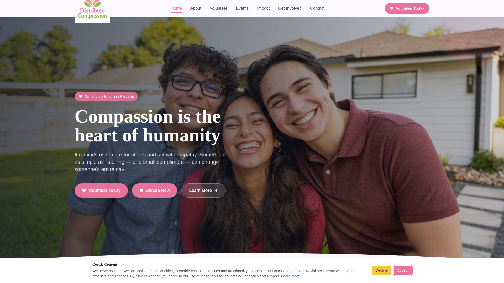 website screenshot of https://distributecompassion.org/