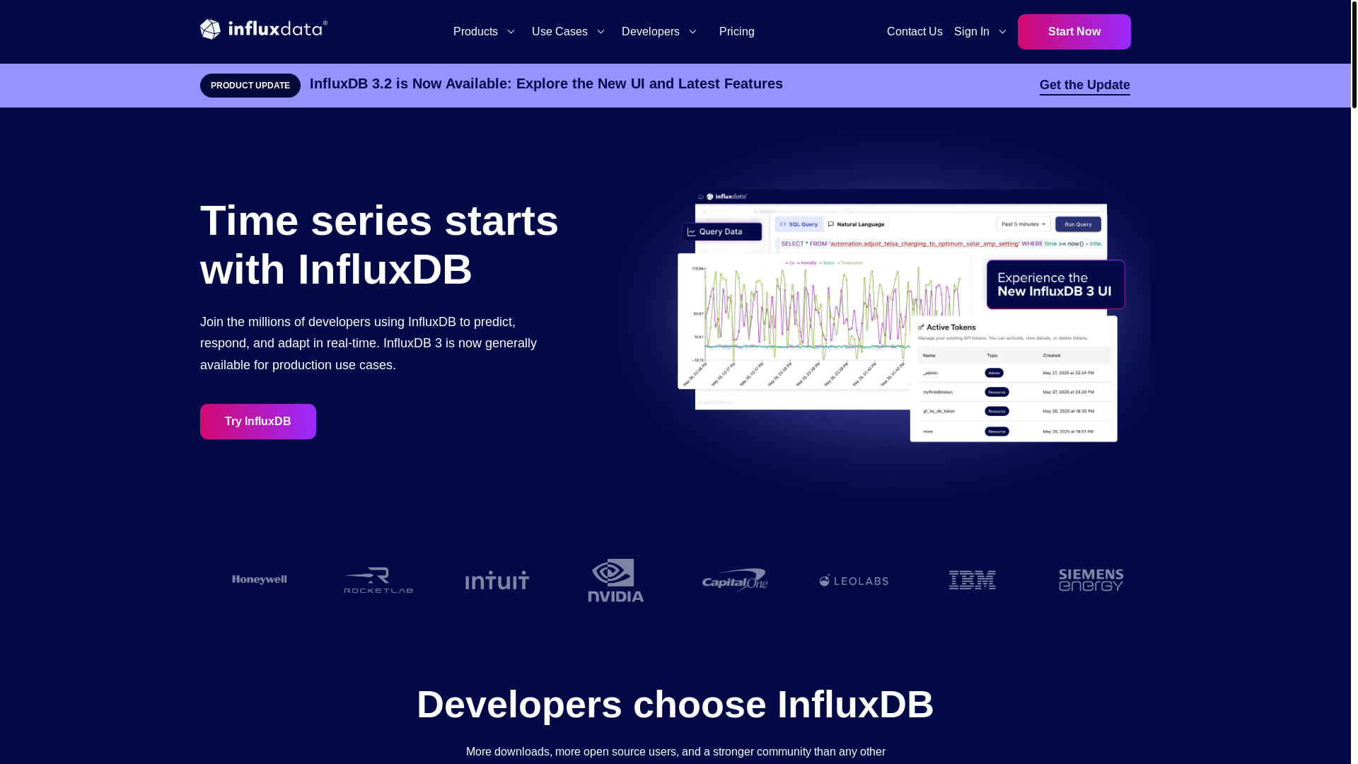 website screenshot of https://influxdata.com