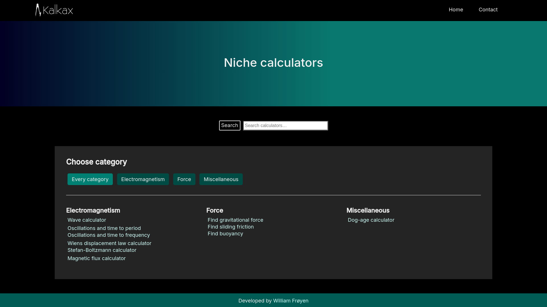 website screenshot of https://kalkax.com/