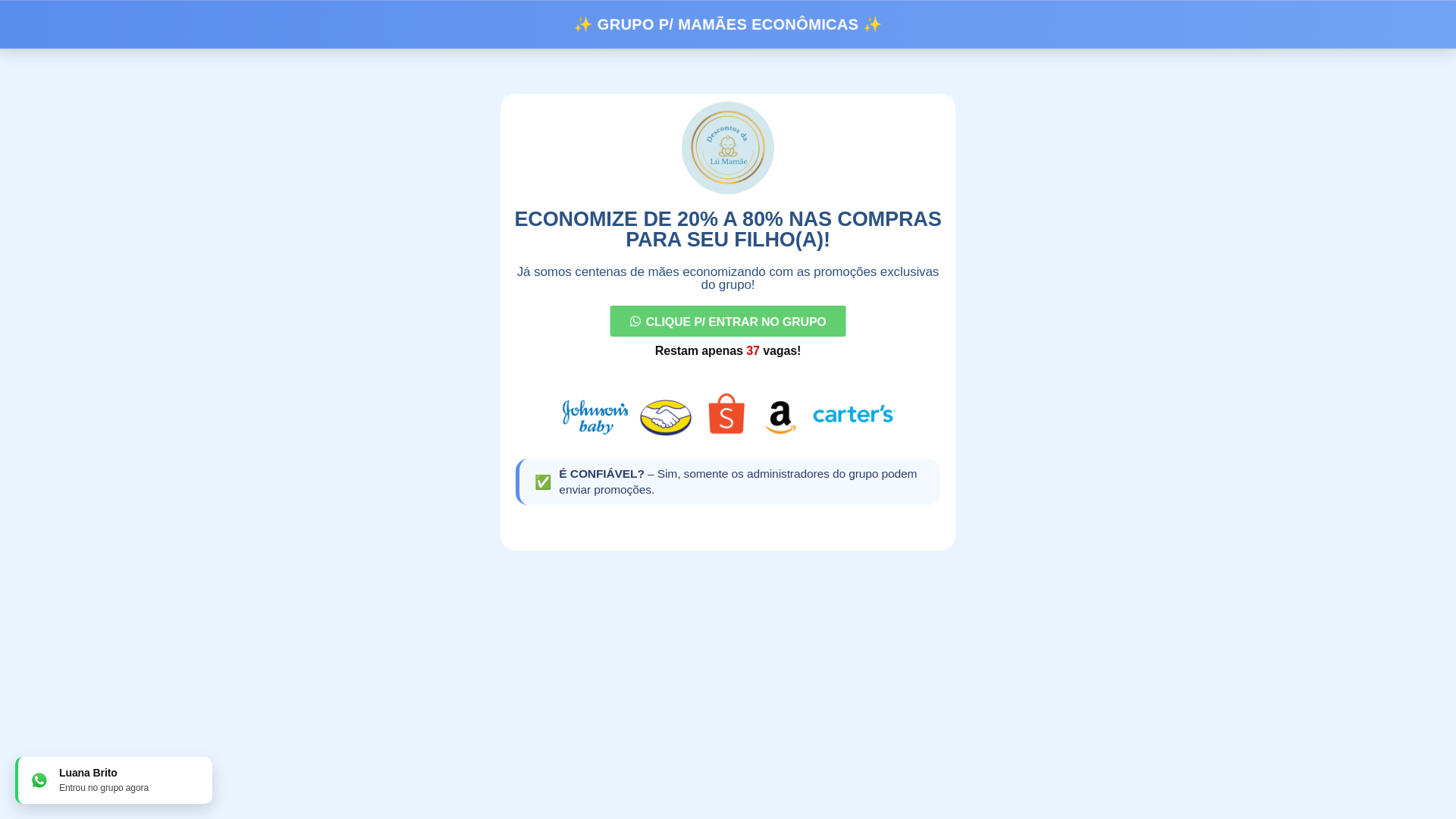 website screenshot of https://descontosdalumamae.site