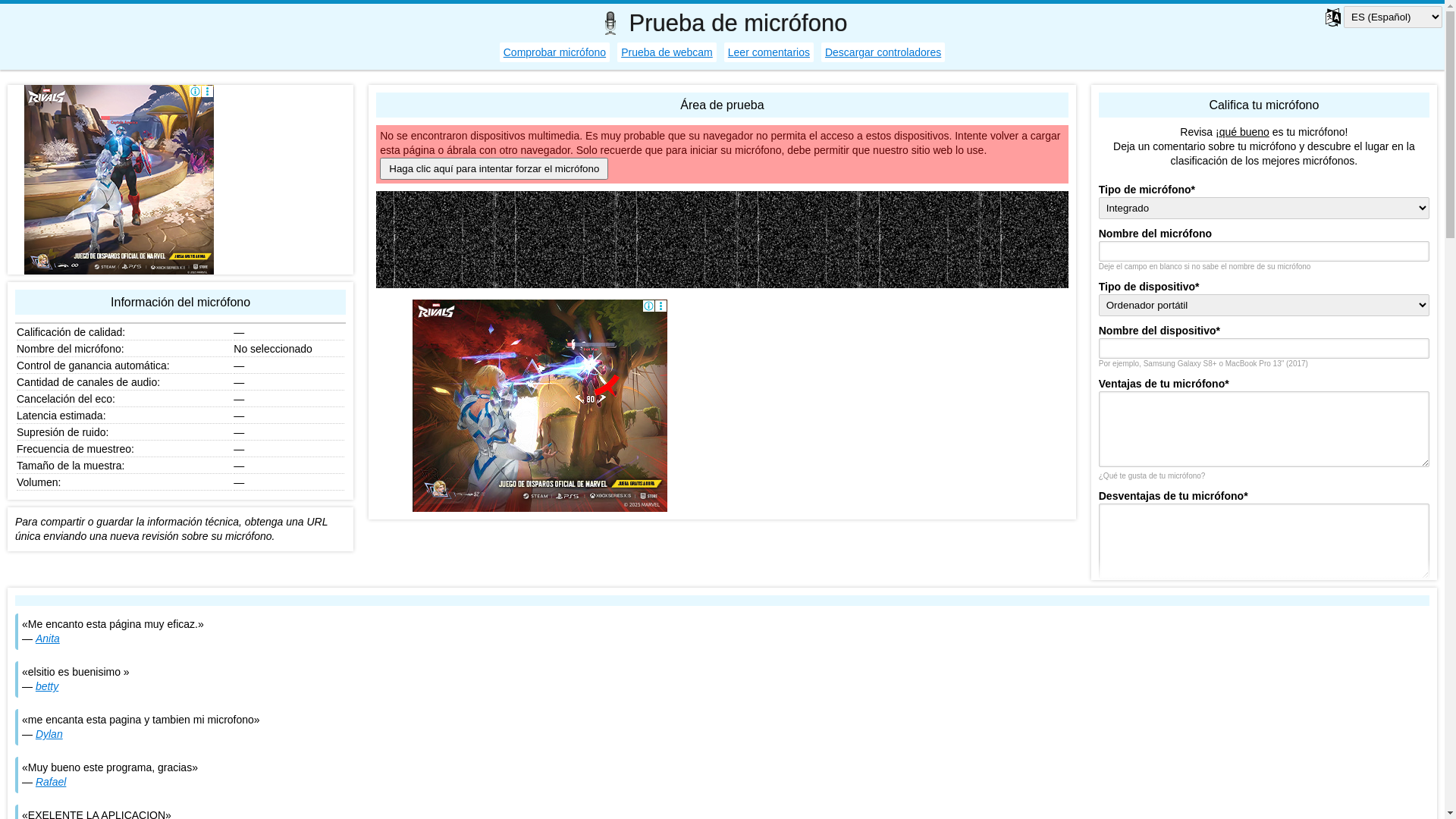 website screenshot of https://es.mictests.com/