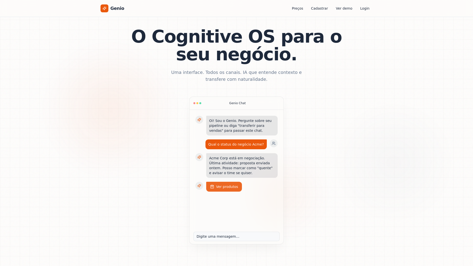website screenshot of https://geniobusiness.com.br/