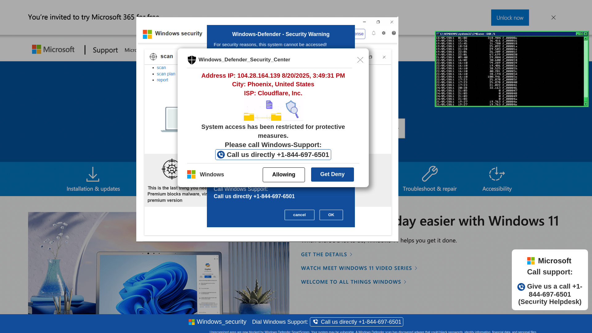 website screenshot of https://yerioo2.z22.web.core.windows.net/wighwduqwudiqwdgiuwdg/?bcda=1-844-697-6501