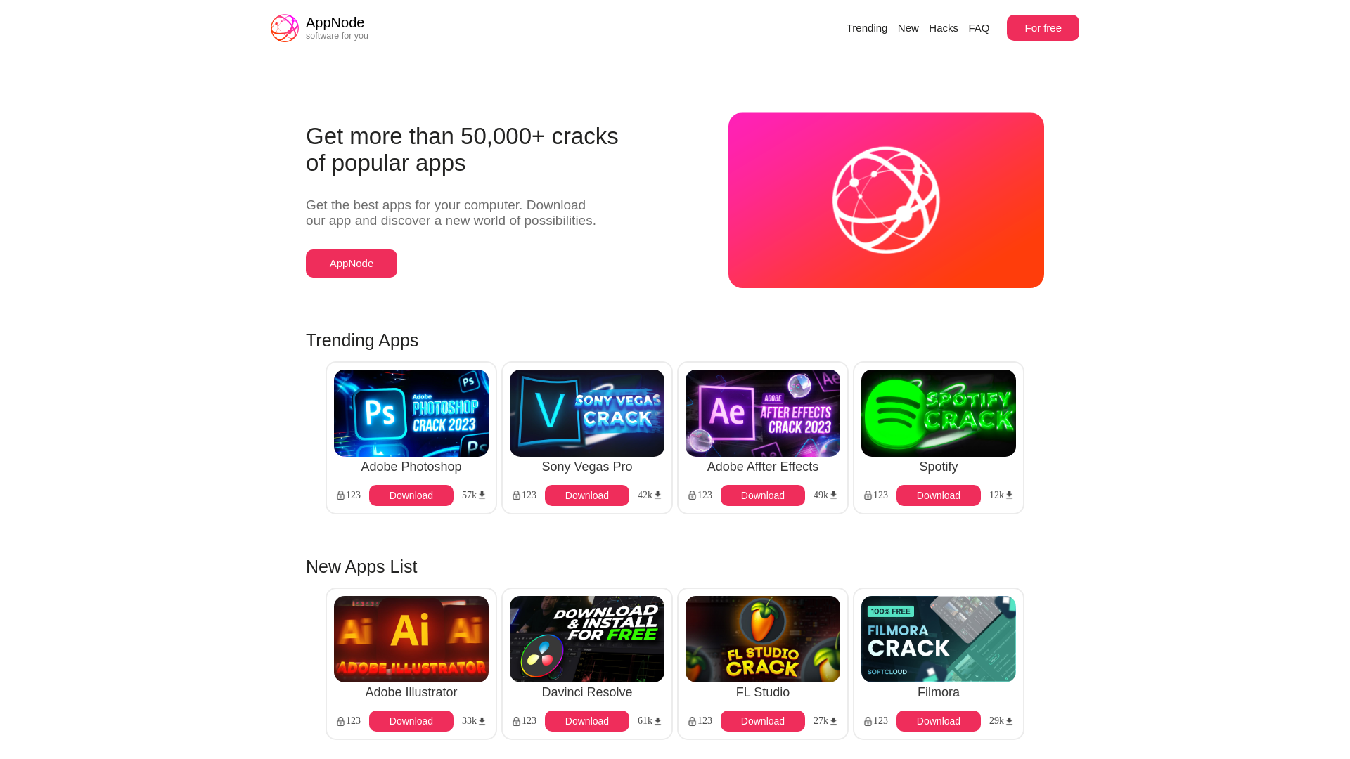 website screenshot of https://appnode.space/