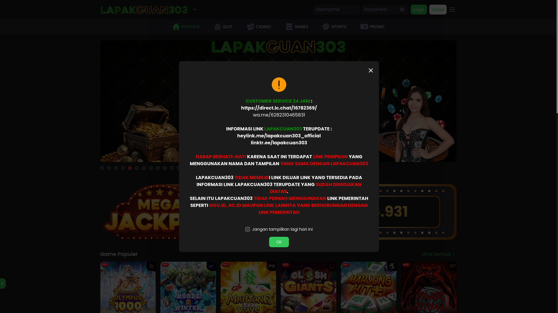website screenshot of https://lapakcuan303aa.site/