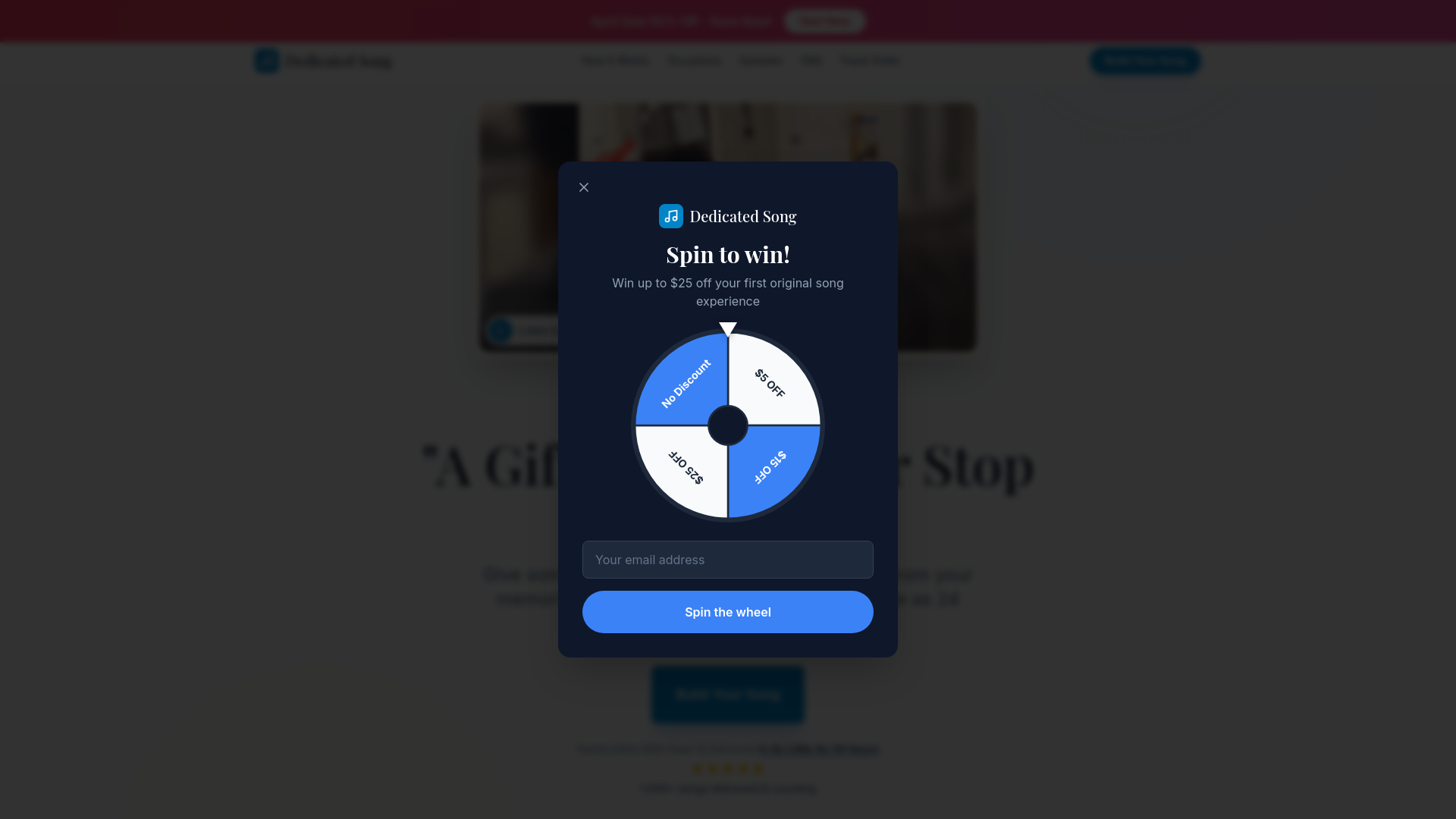 website screenshot of https://dedicatedsong.co/