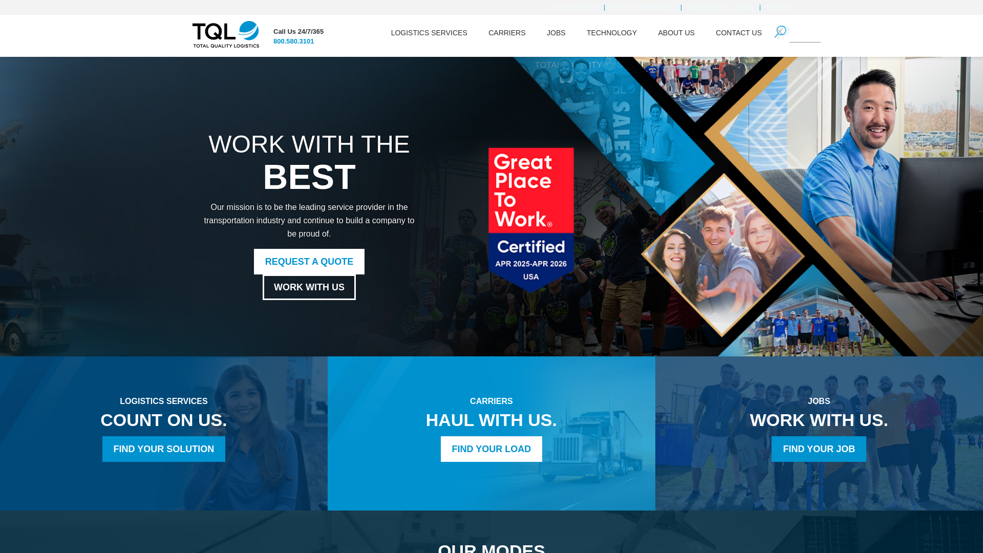 website screenshot of https://tqlfreights.com