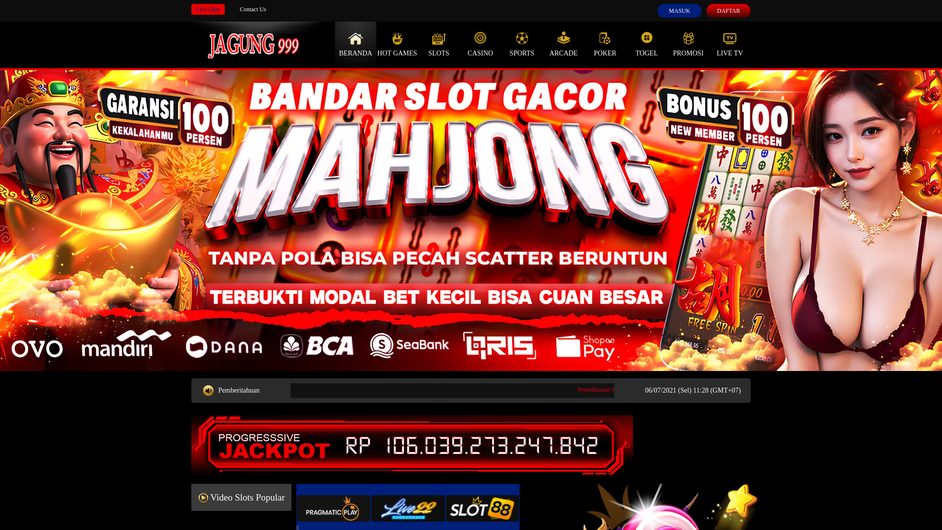 website screenshot of https://jagung999.com/