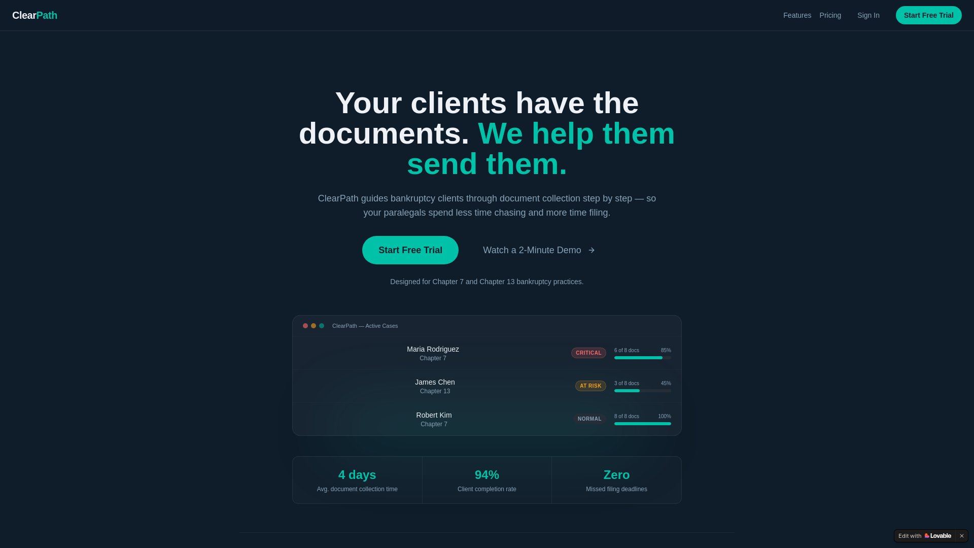 website screenshot of https://yourclearpath.app/