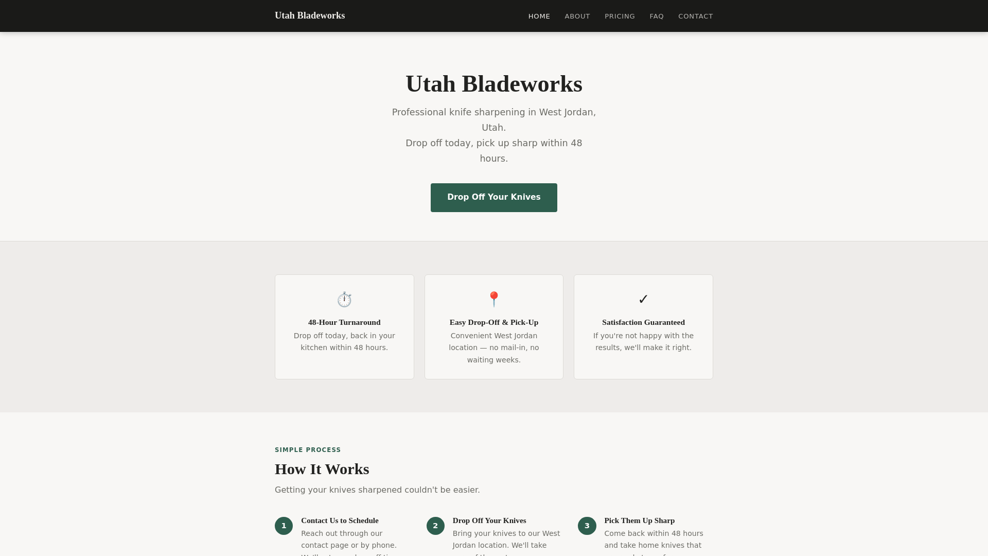 website screenshot of https://utahbladeworks.com/