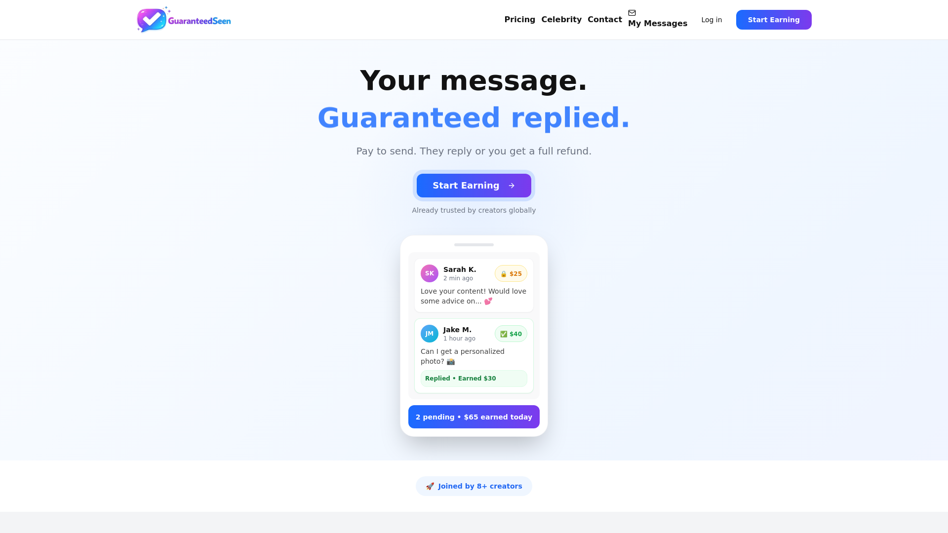 website screenshot of https://guaranteedseen.com
