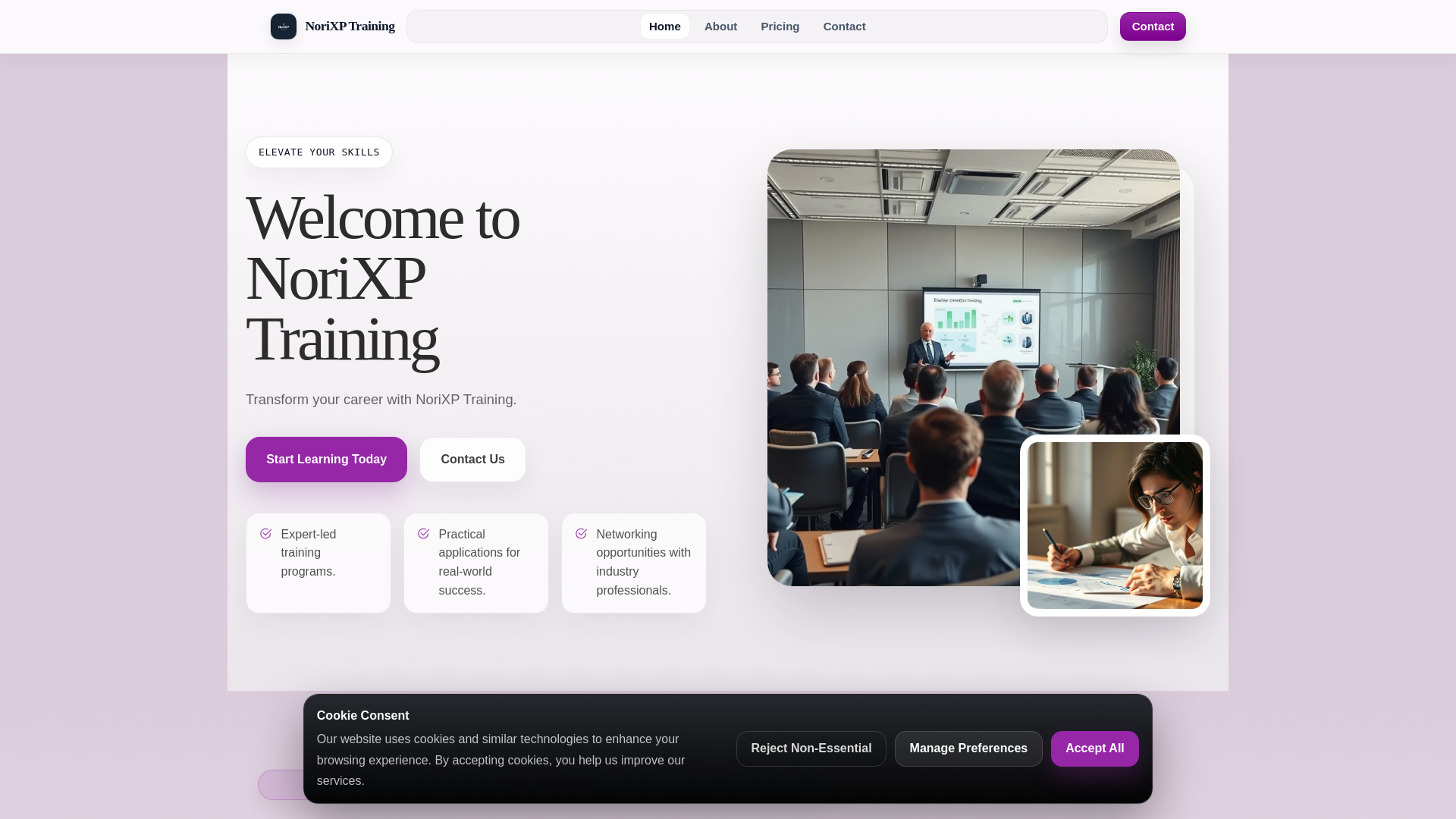 website screenshot of https://norixpeltavadrin.courses/