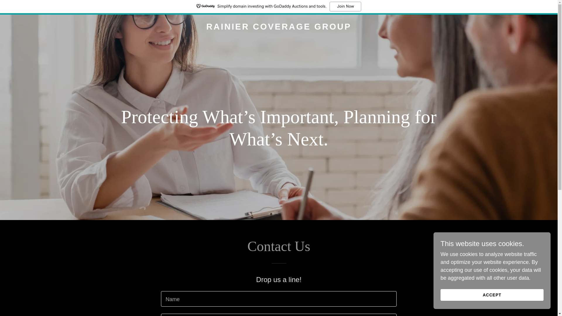 website screenshot of https://rainiercoverage.com/