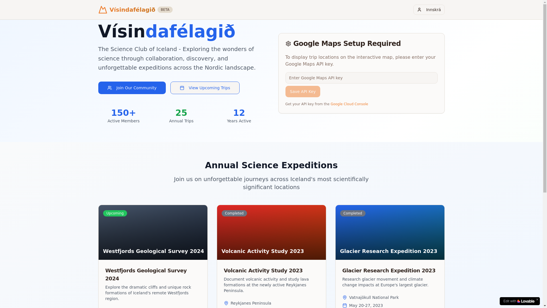 website screenshot of https://visindafelagidvaskur.com/
