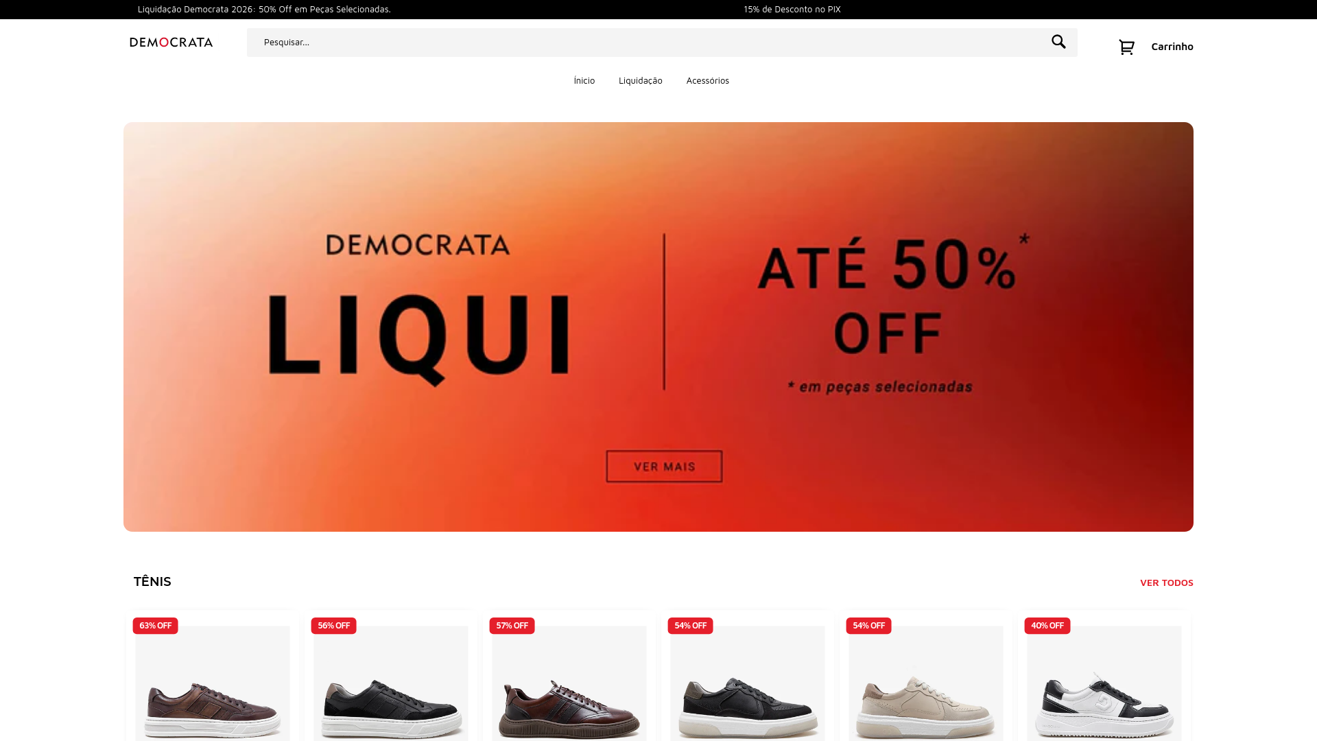 website screenshot of https://democratacalcadoslojas.com/