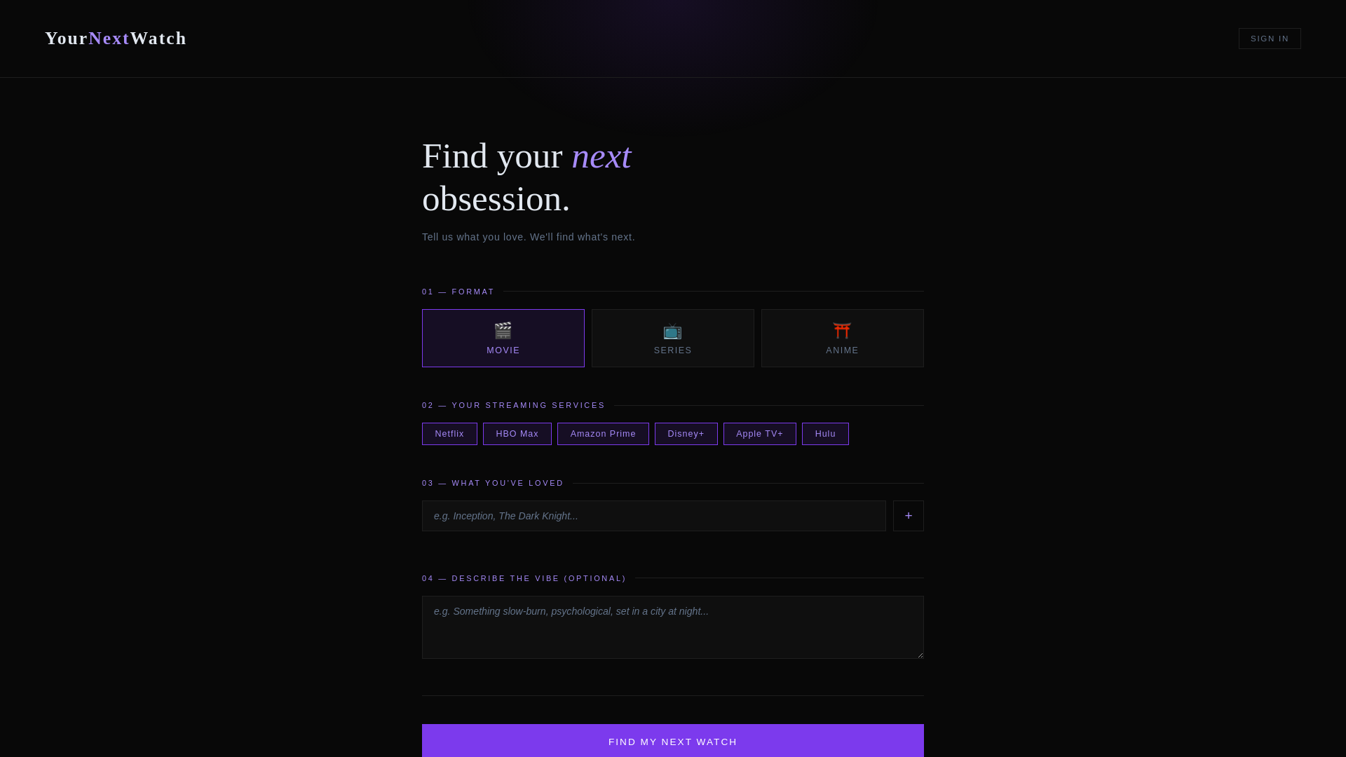 website screenshot of https://yournextwatch.watch/