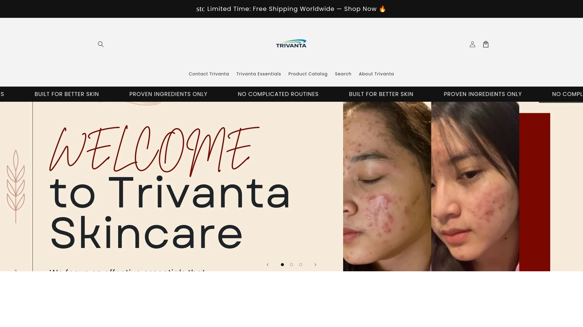 website screenshot of https://trivantaskincare.com