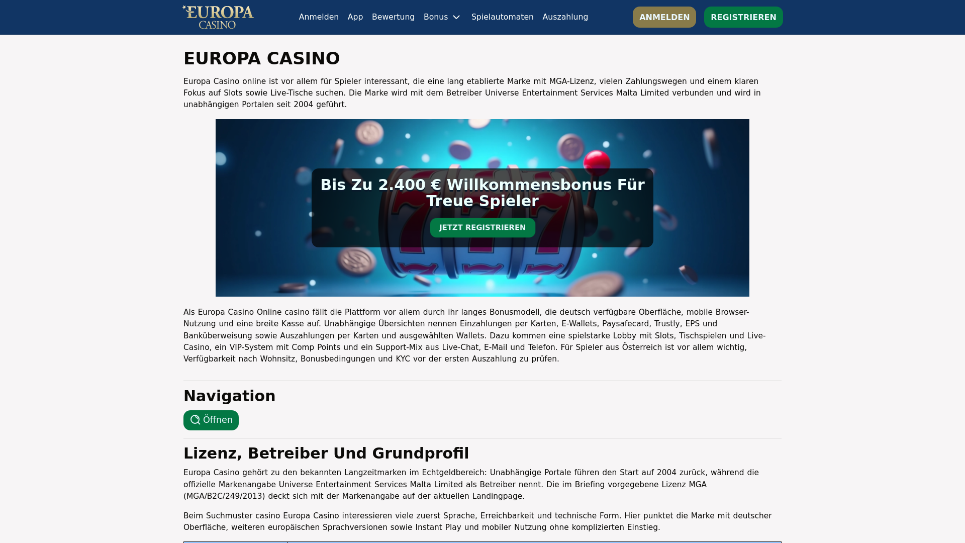 website screenshot of https://europacasino-at.com/