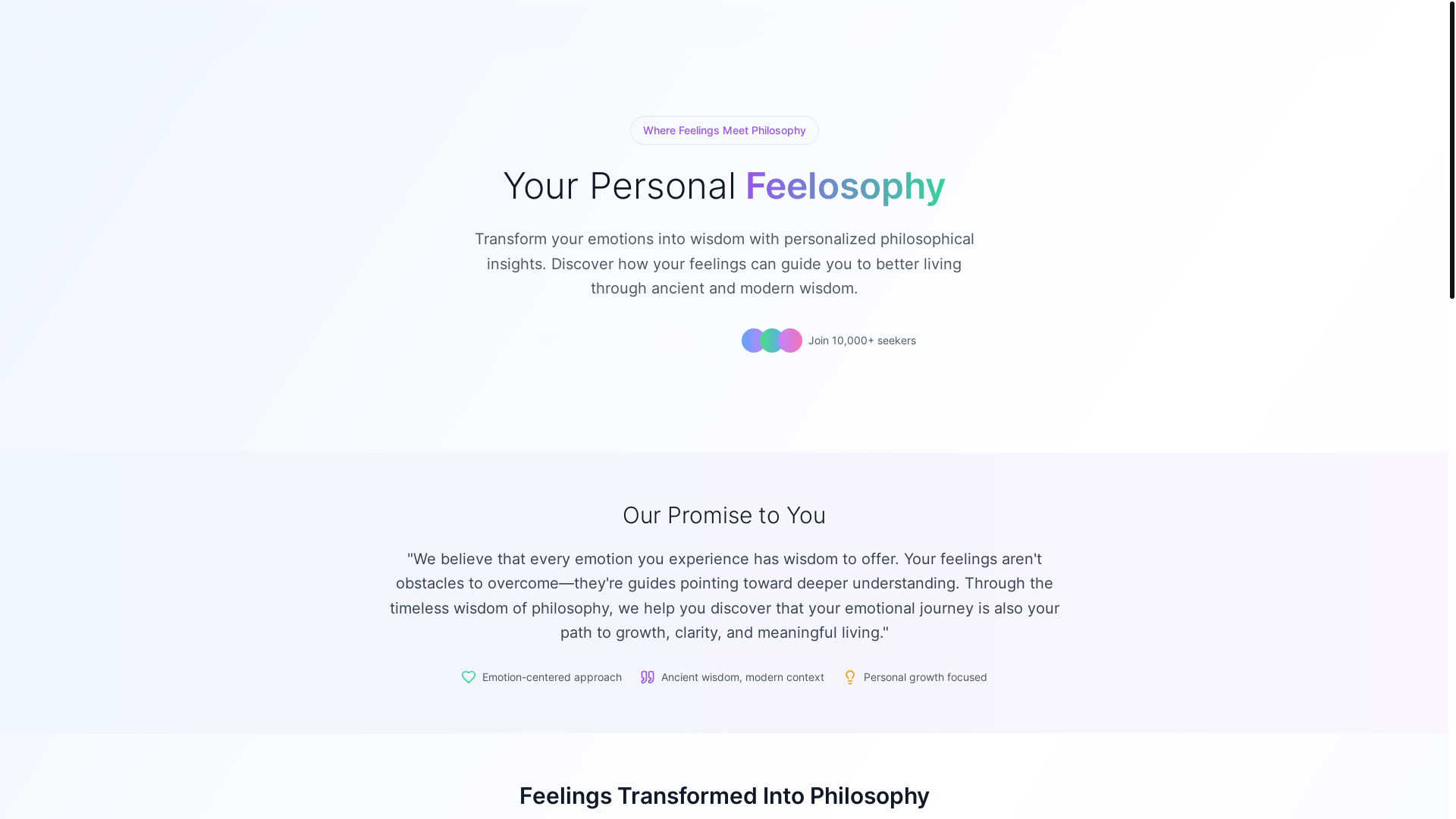 website screenshot of https://feelosophyapp.us/