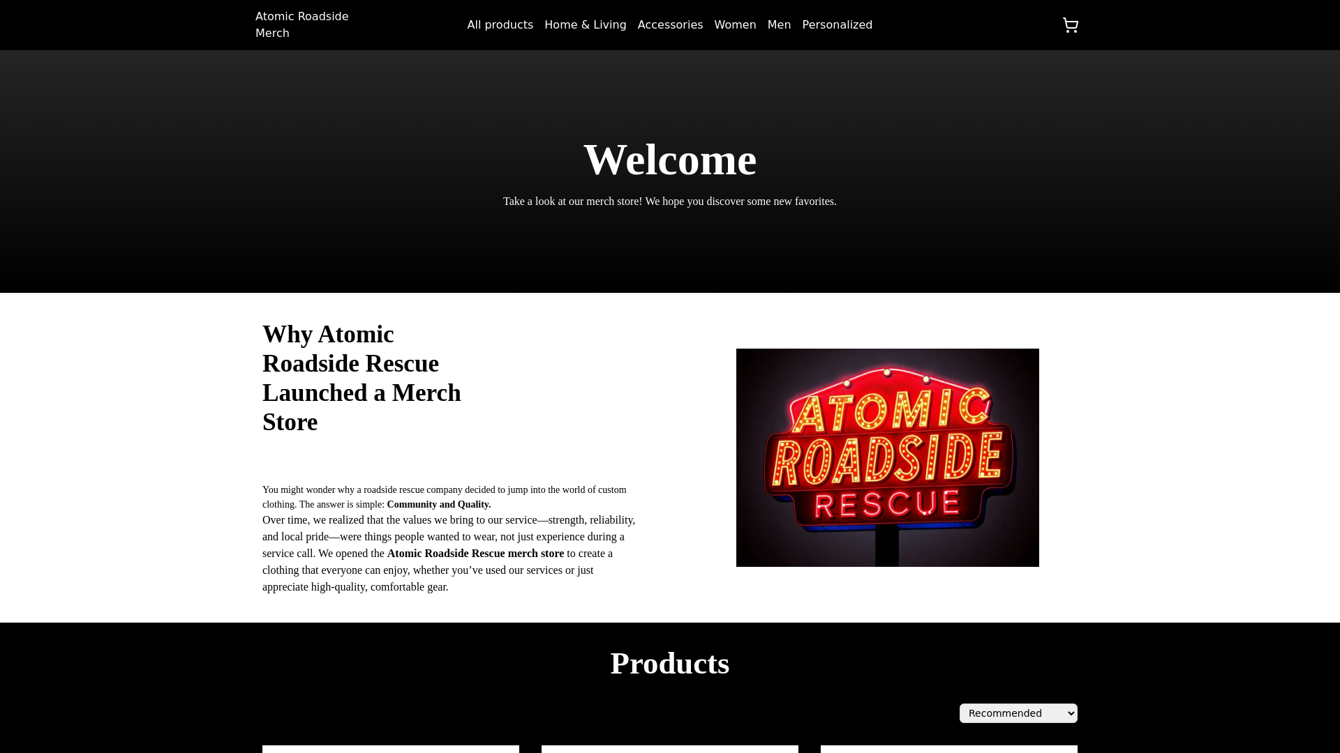 website screenshot of https://atomicroadsidemerch.com/