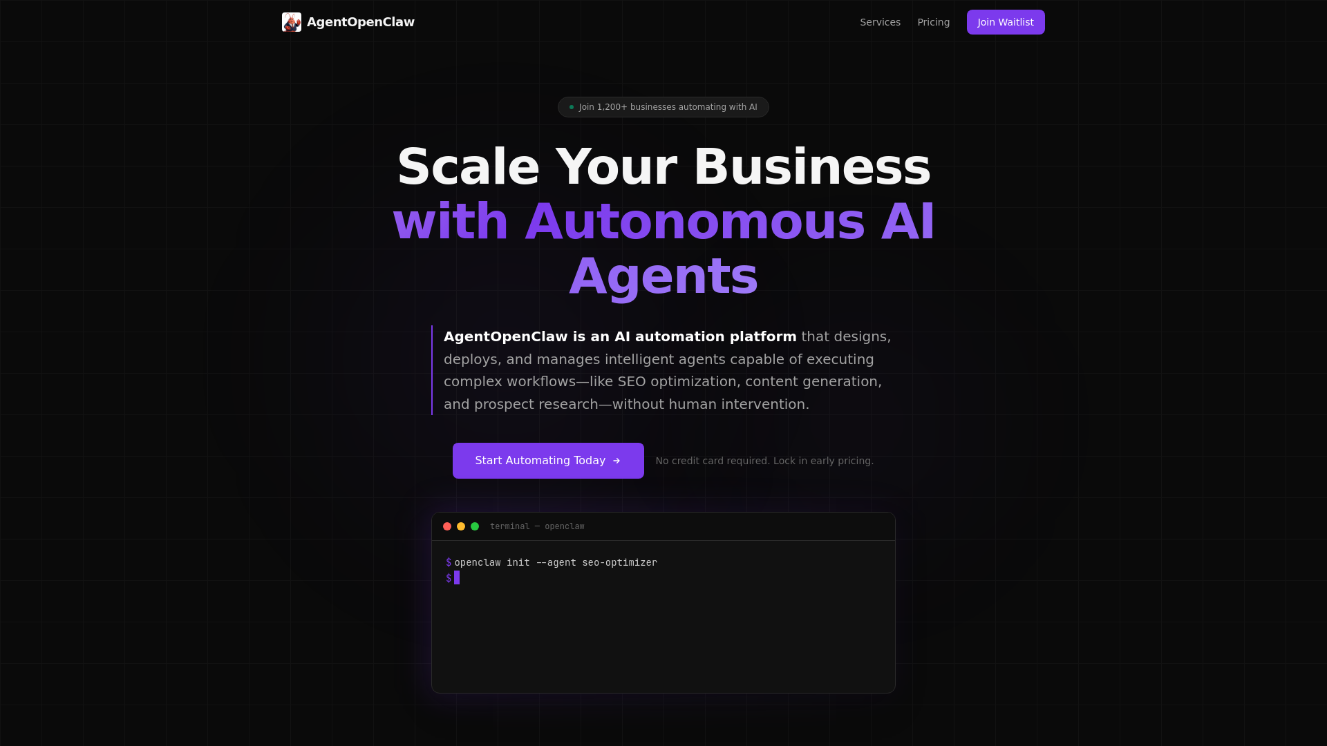 website screenshot of https://agentopenclaw.app/