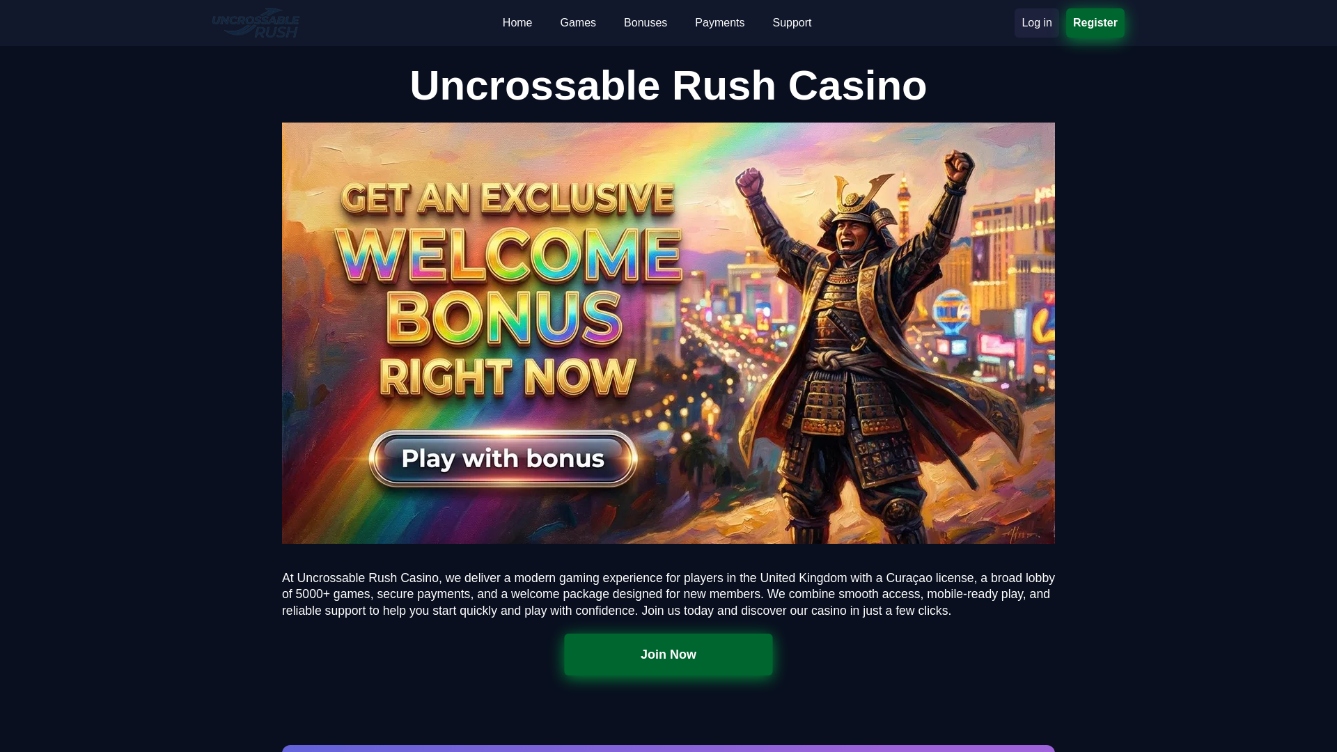 website screenshot of https://uncrossablerush-casino-53319.pages.dev/