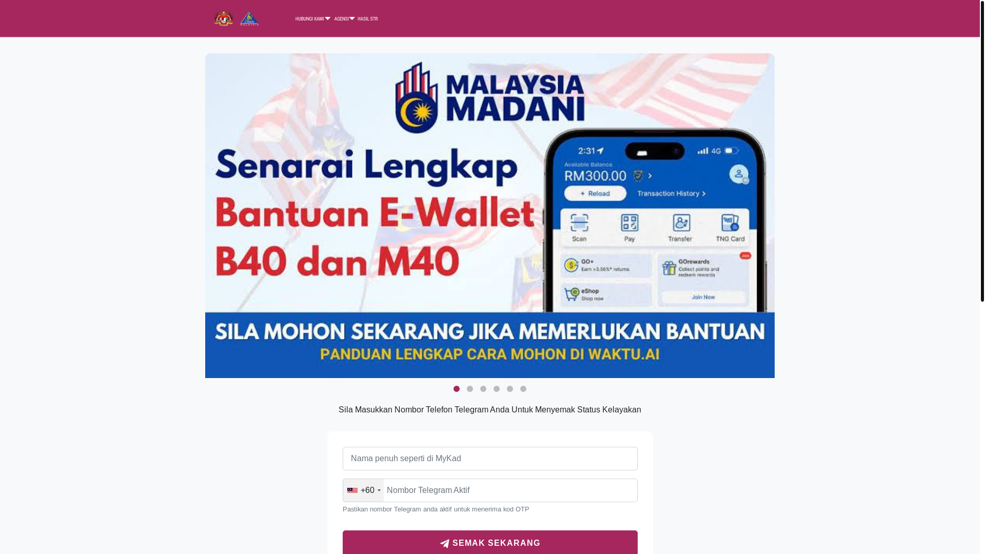 website screenshot of https://bantuanstr-malaysia.websitereal.id/bantuan76/