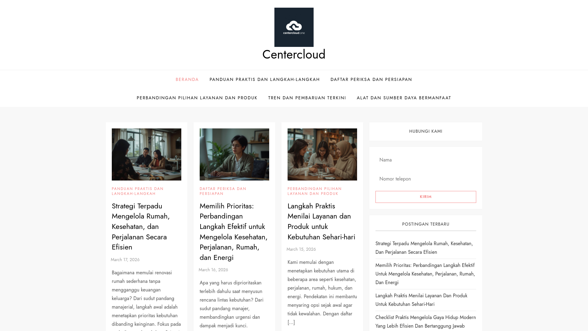 website screenshot of https://centercloud.one