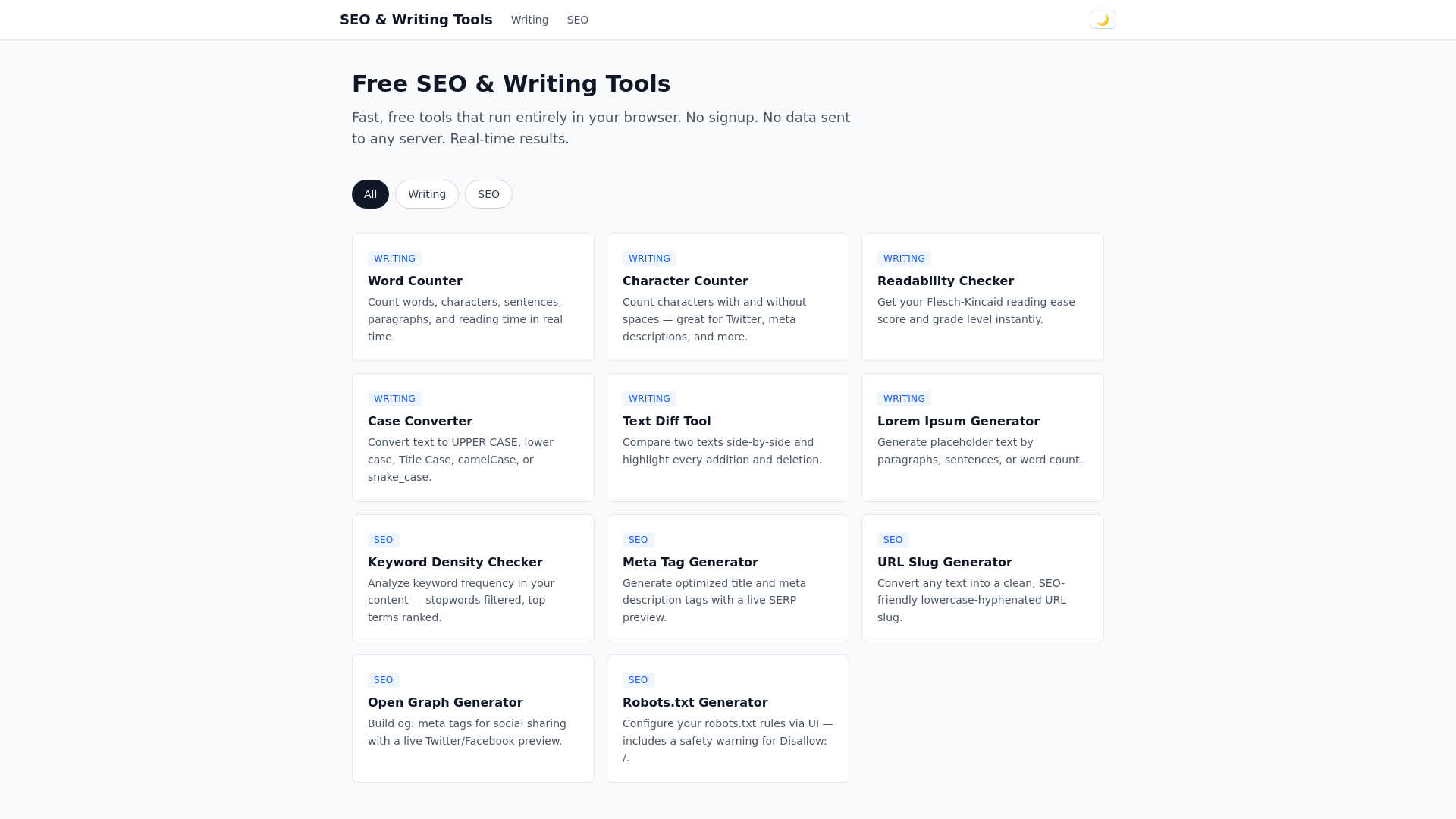 website screenshot of https://seo-writing-tools.pages.dev/