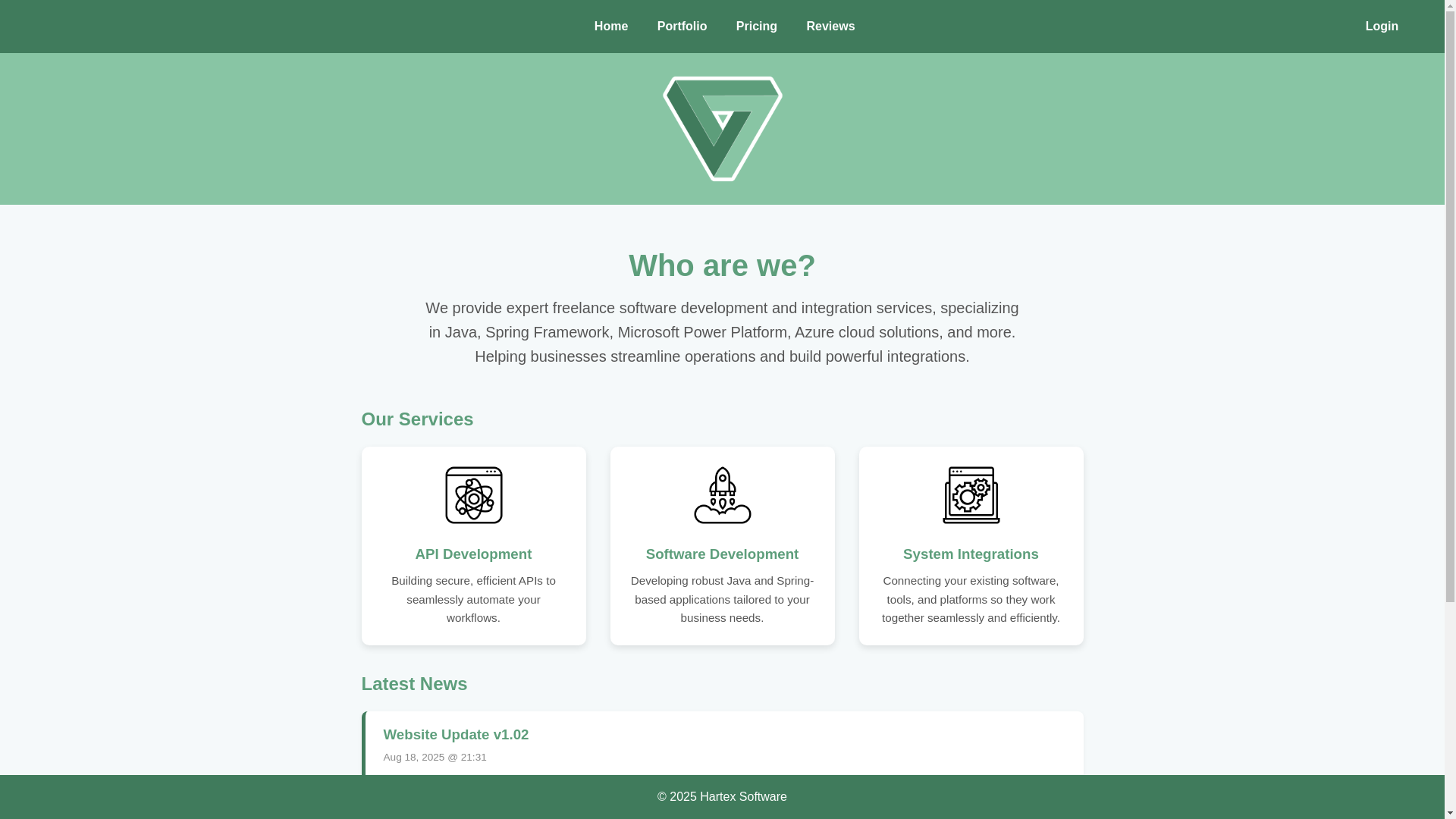website screenshot of https://hartexsoftware.com/