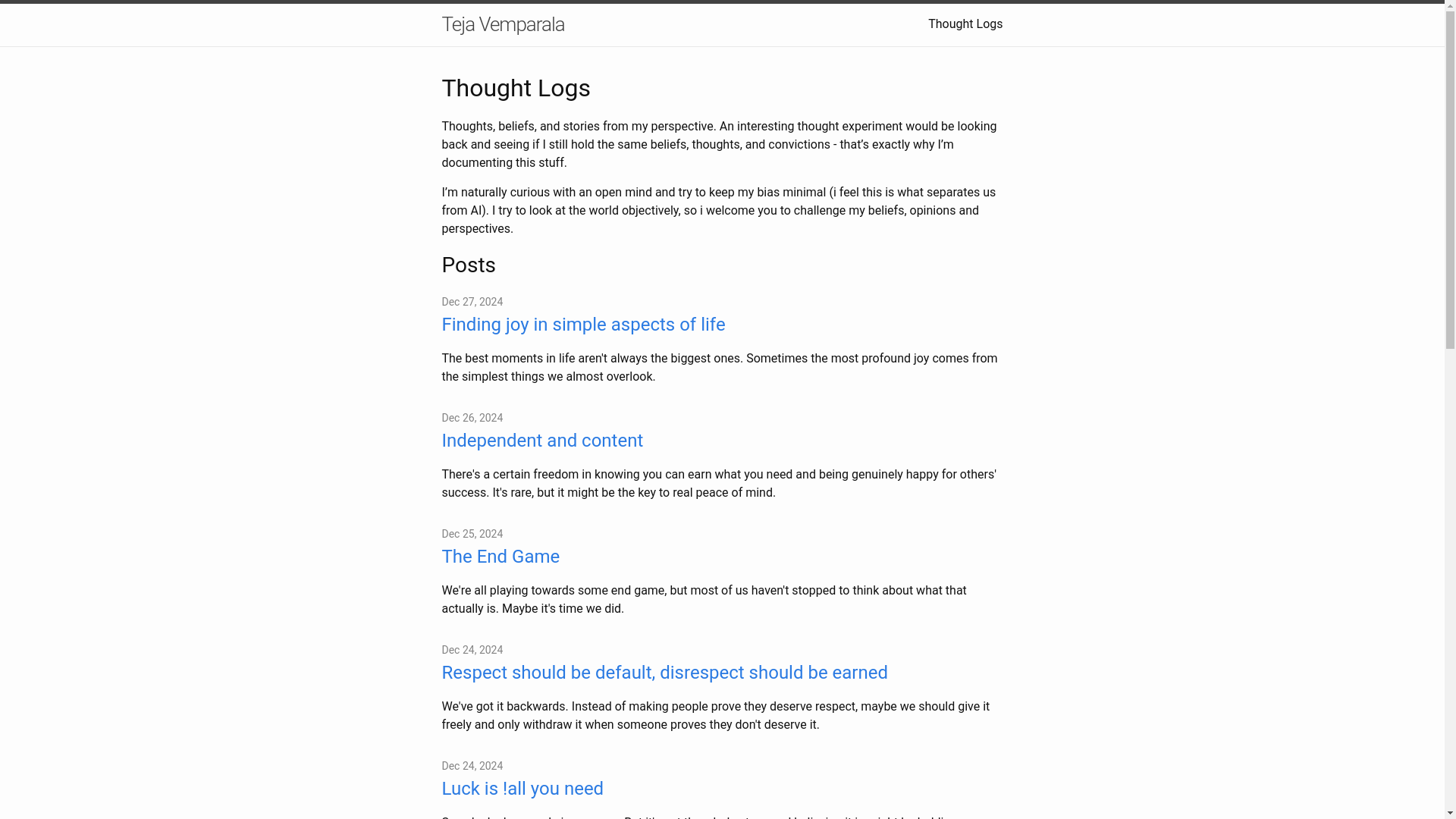 website screenshot of https://tejavemparala.com/
