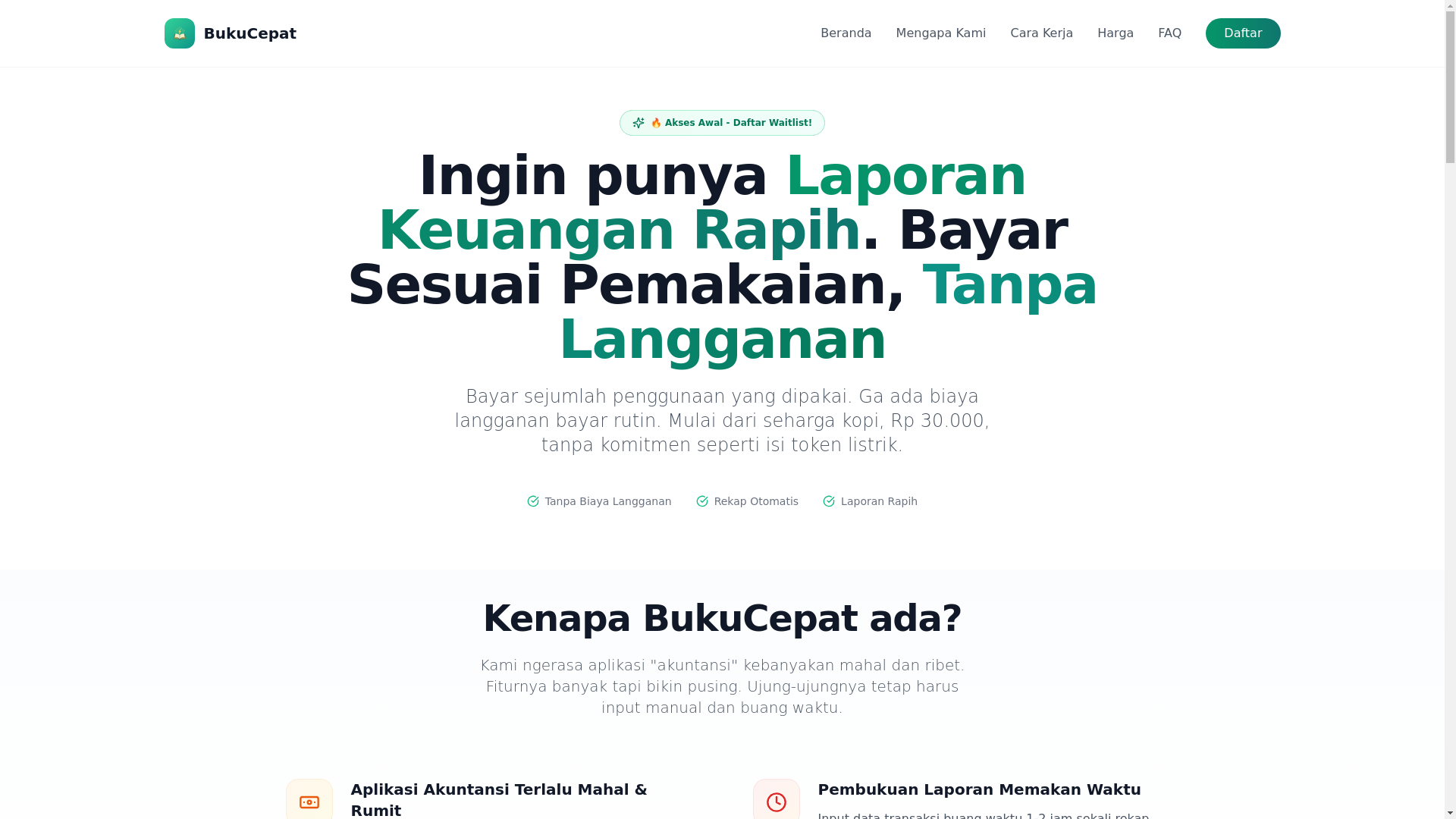 website screenshot of https://bukucepat.id/