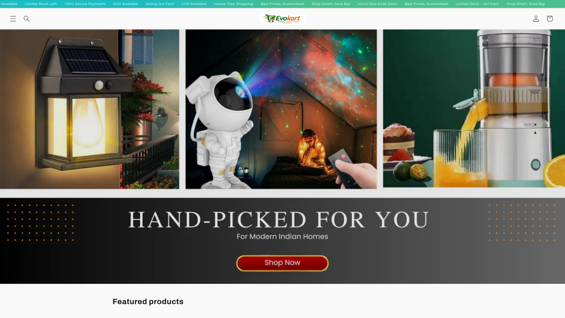 website screenshot of https://evokart.online/