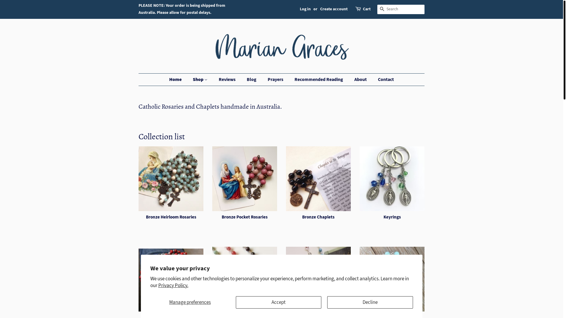 website screenshot of https://mariangraces.com.au/