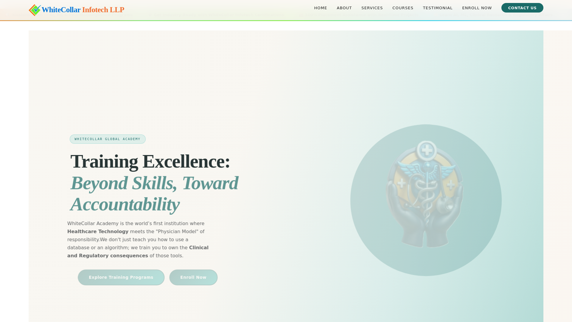 website screenshot of https://whitecollarinfotech.in/