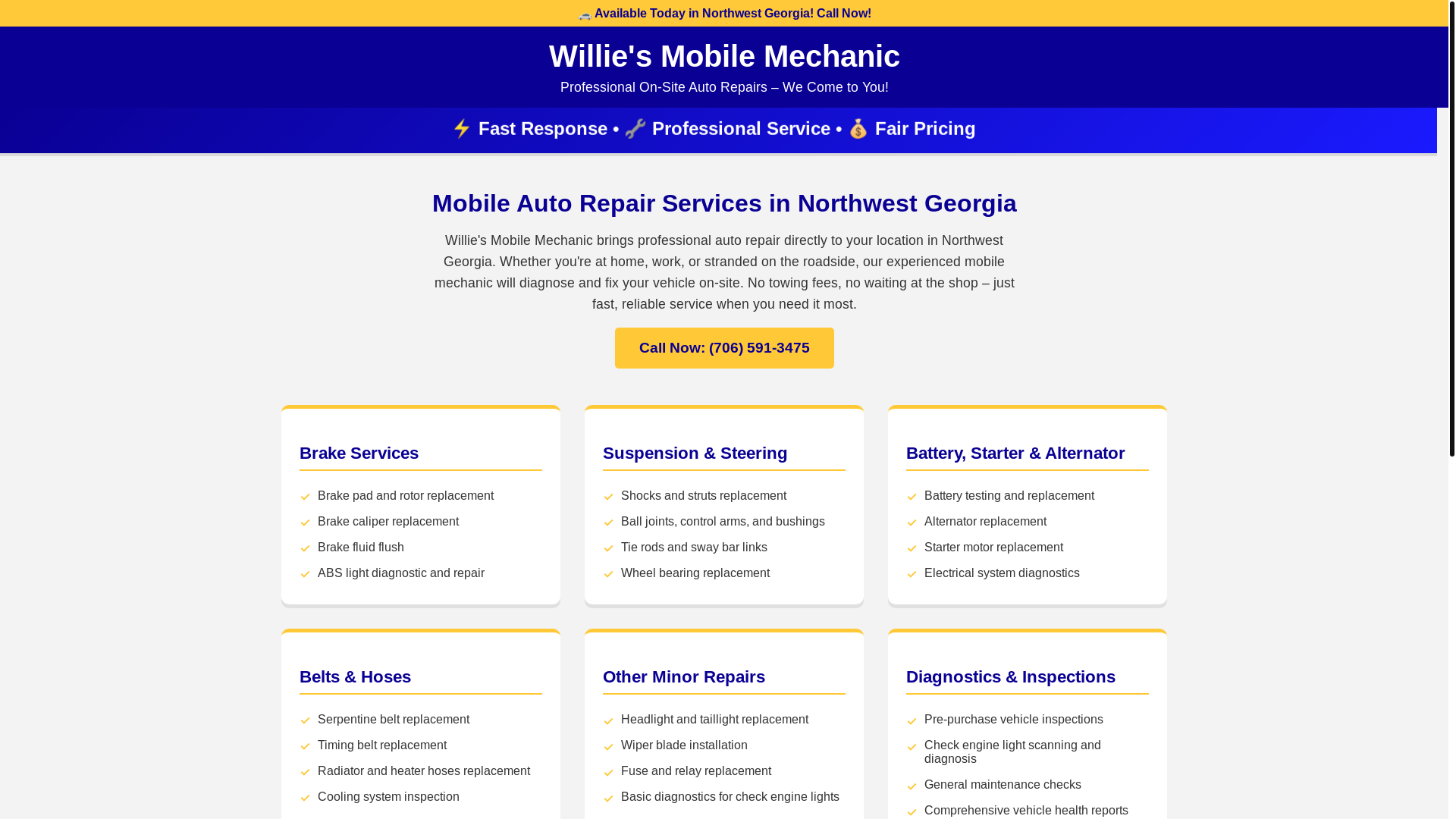 website screenshot of https://williesmobilemechanic.com/
