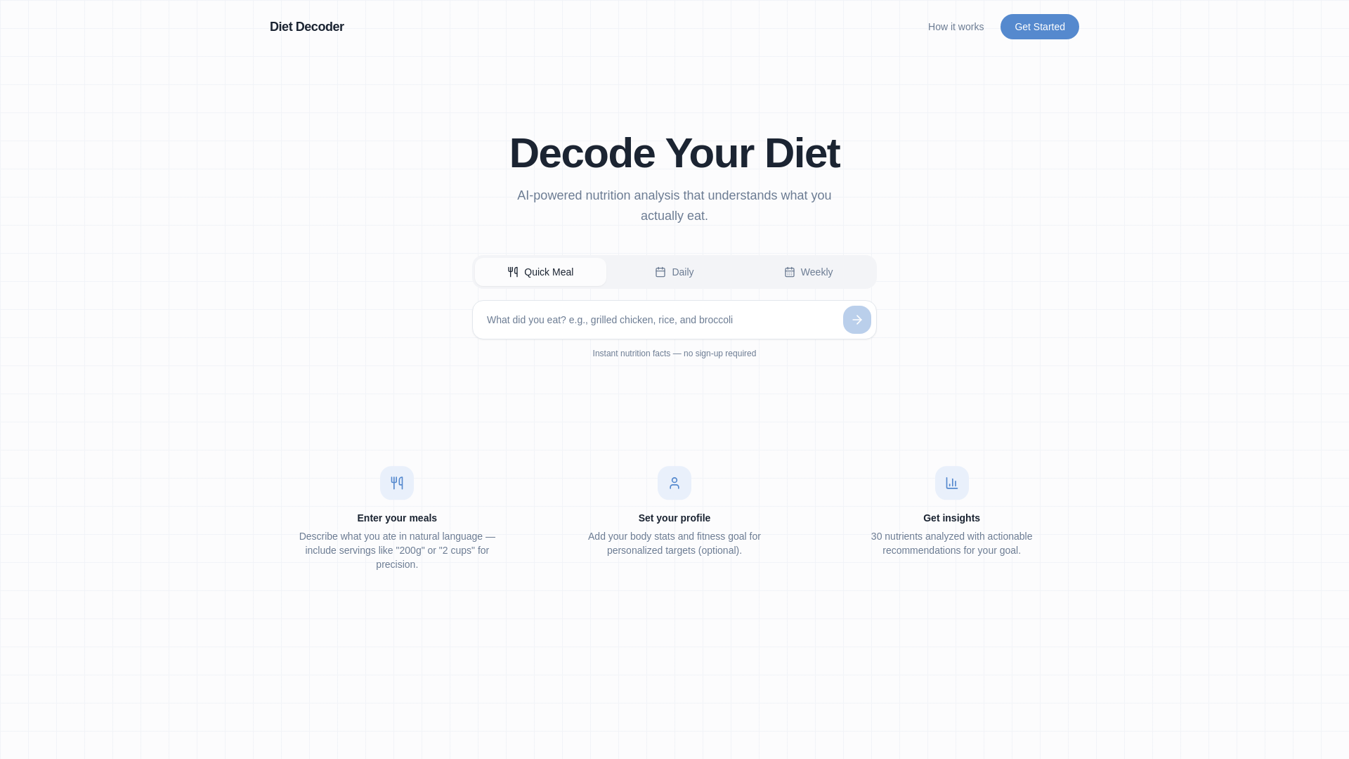 website screenshot of https://diet-decoder.com/