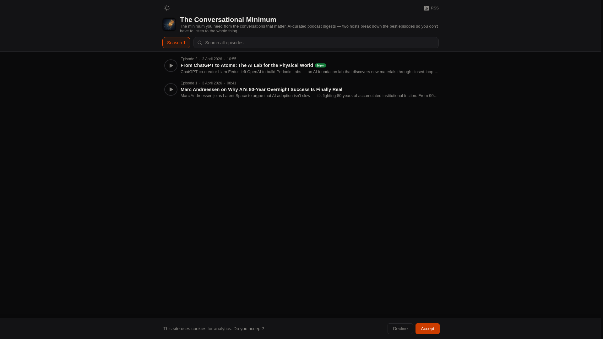 website screenshot of https://theconversationalminimum.com/
