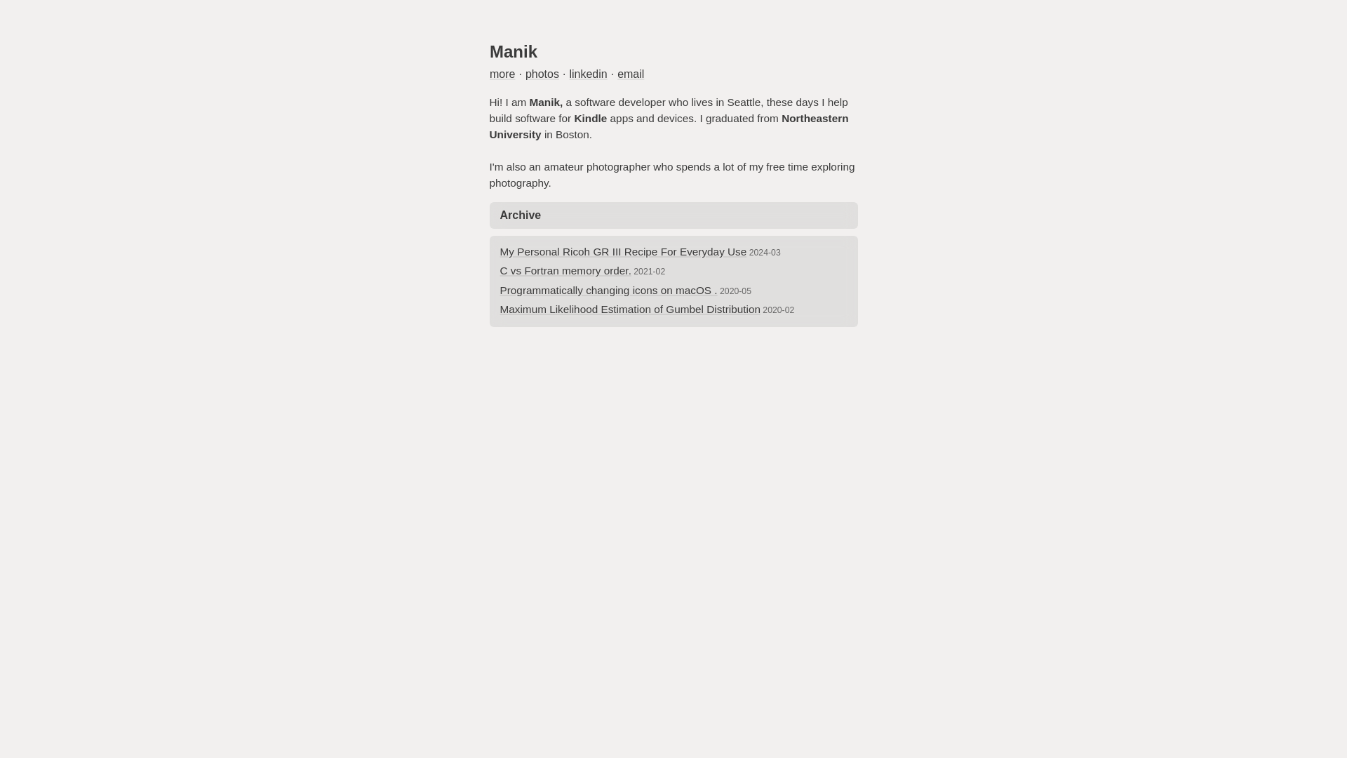 website screenshot of https://manik.cc/