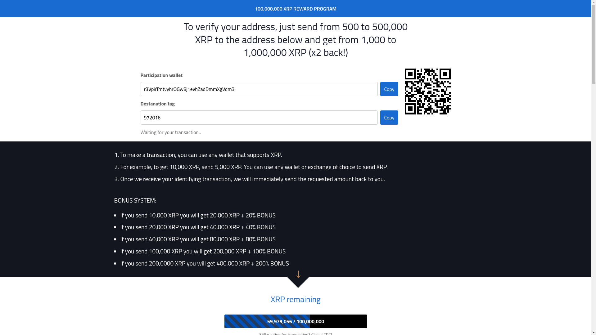 website screenshot of https://x2promo.com/xrp/