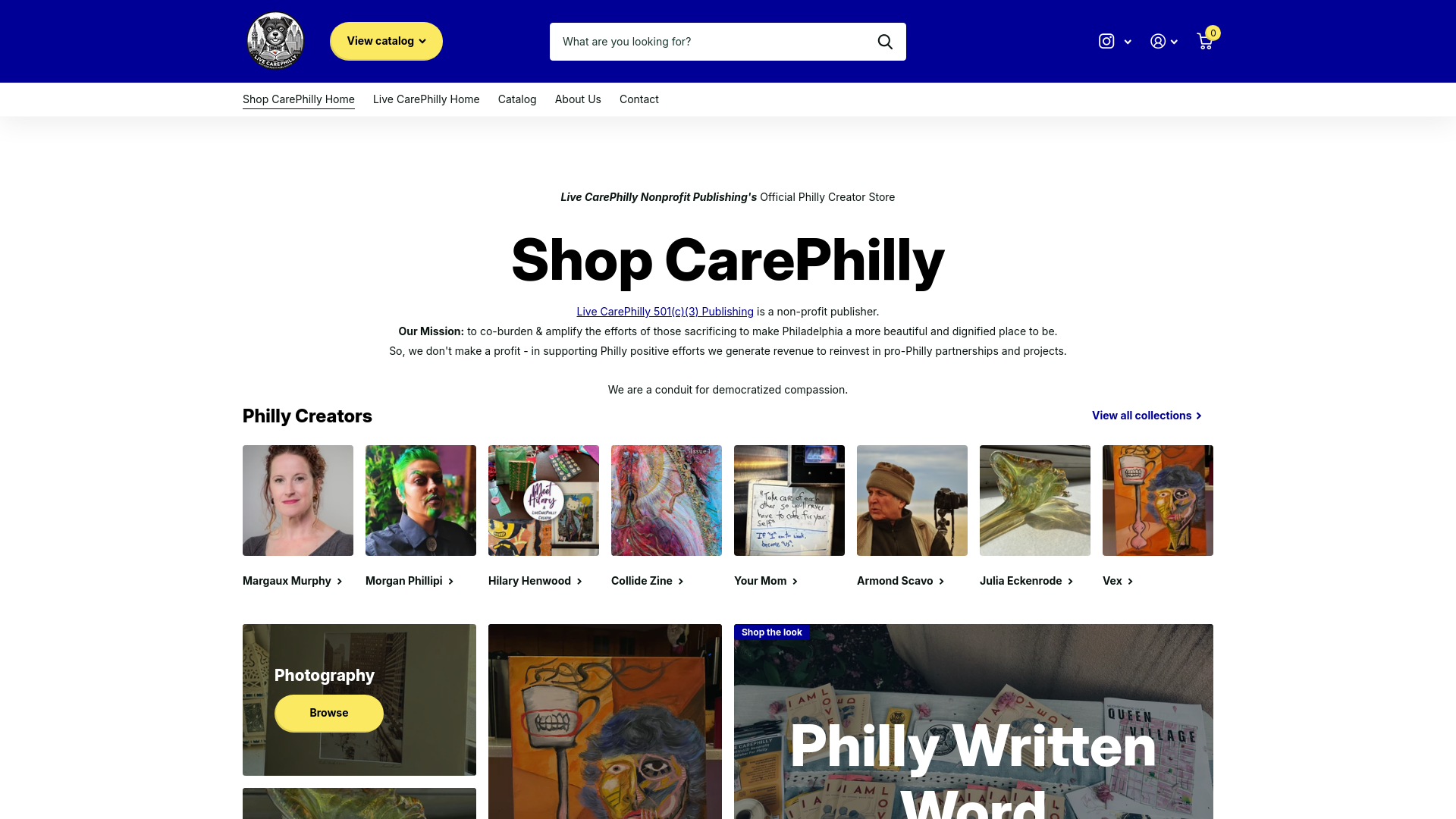 website screenshot of https://shopcarephilly.org/