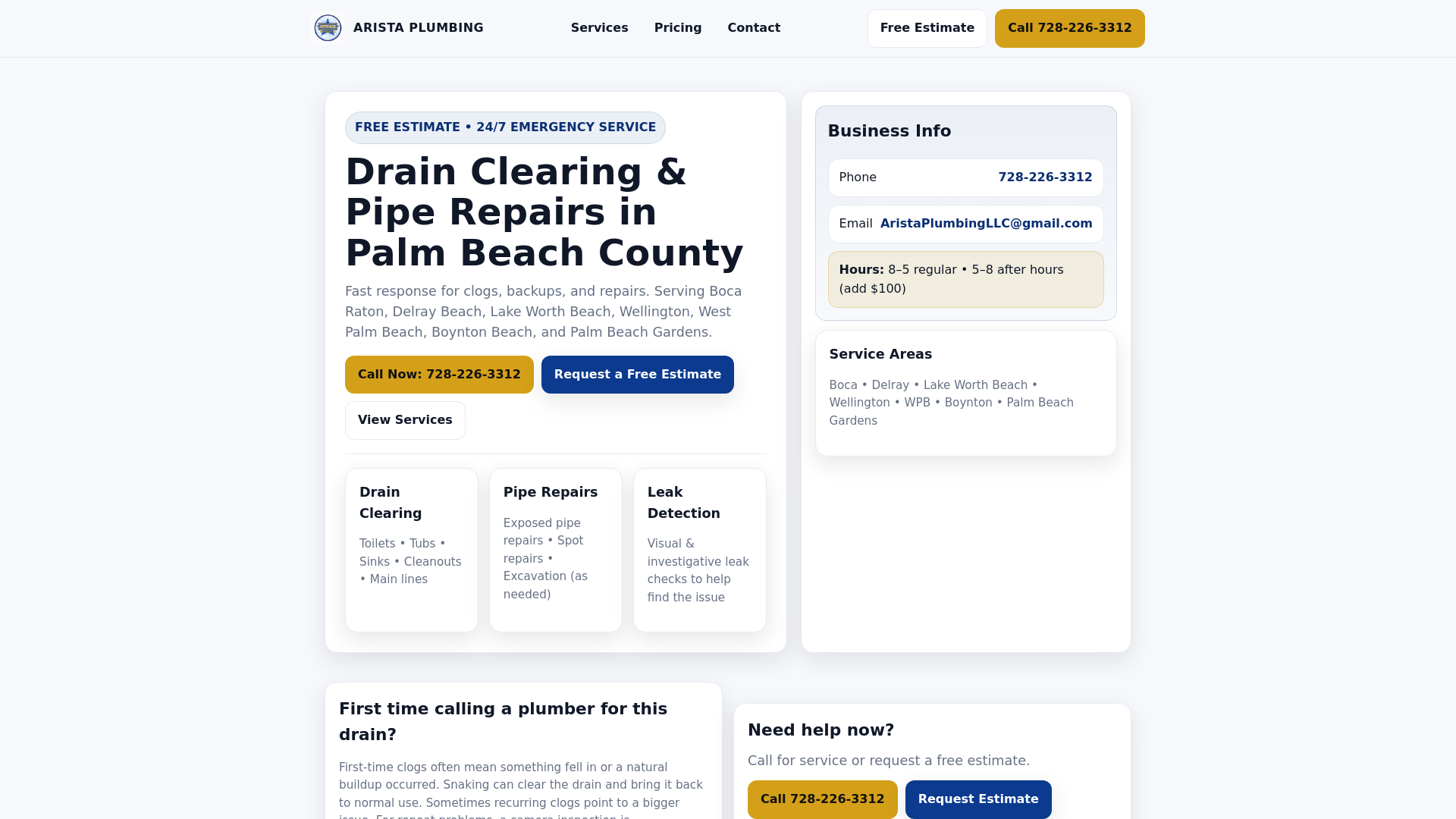 website screenshot of https://aristaplumbingllc-git.pages.dev/