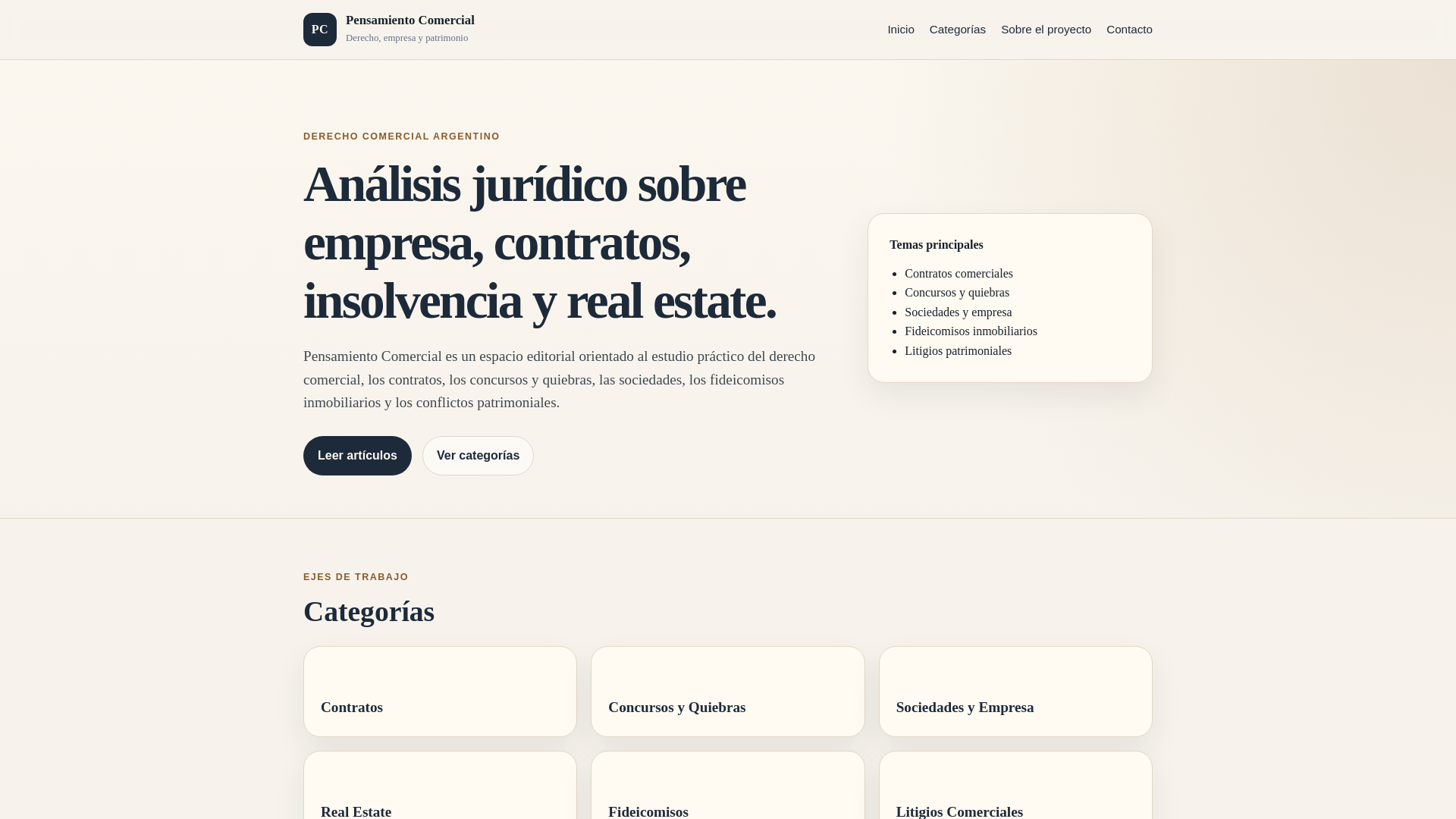 website screenshot of https://pensamientocomercial.com.ar/
