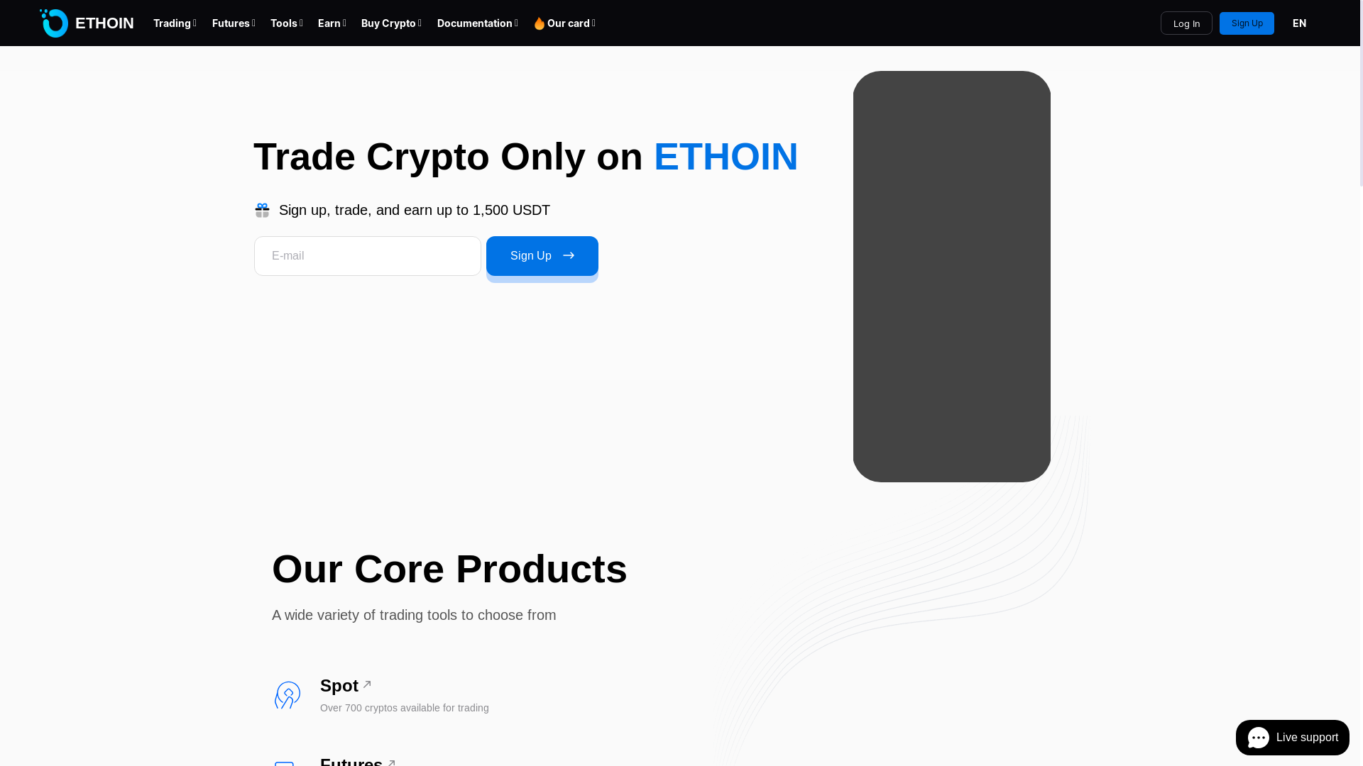 website screenshot of https://ethoin.com/