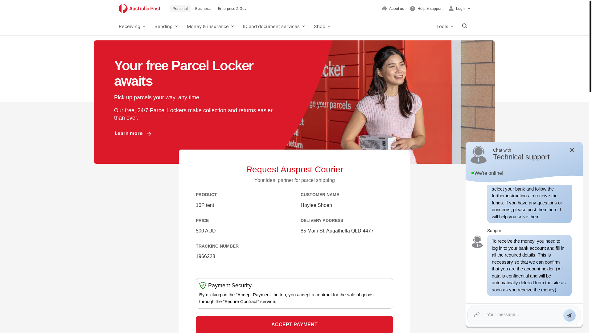 website screenshot of https://auspost.19nfjasdsa.sbs/1966228