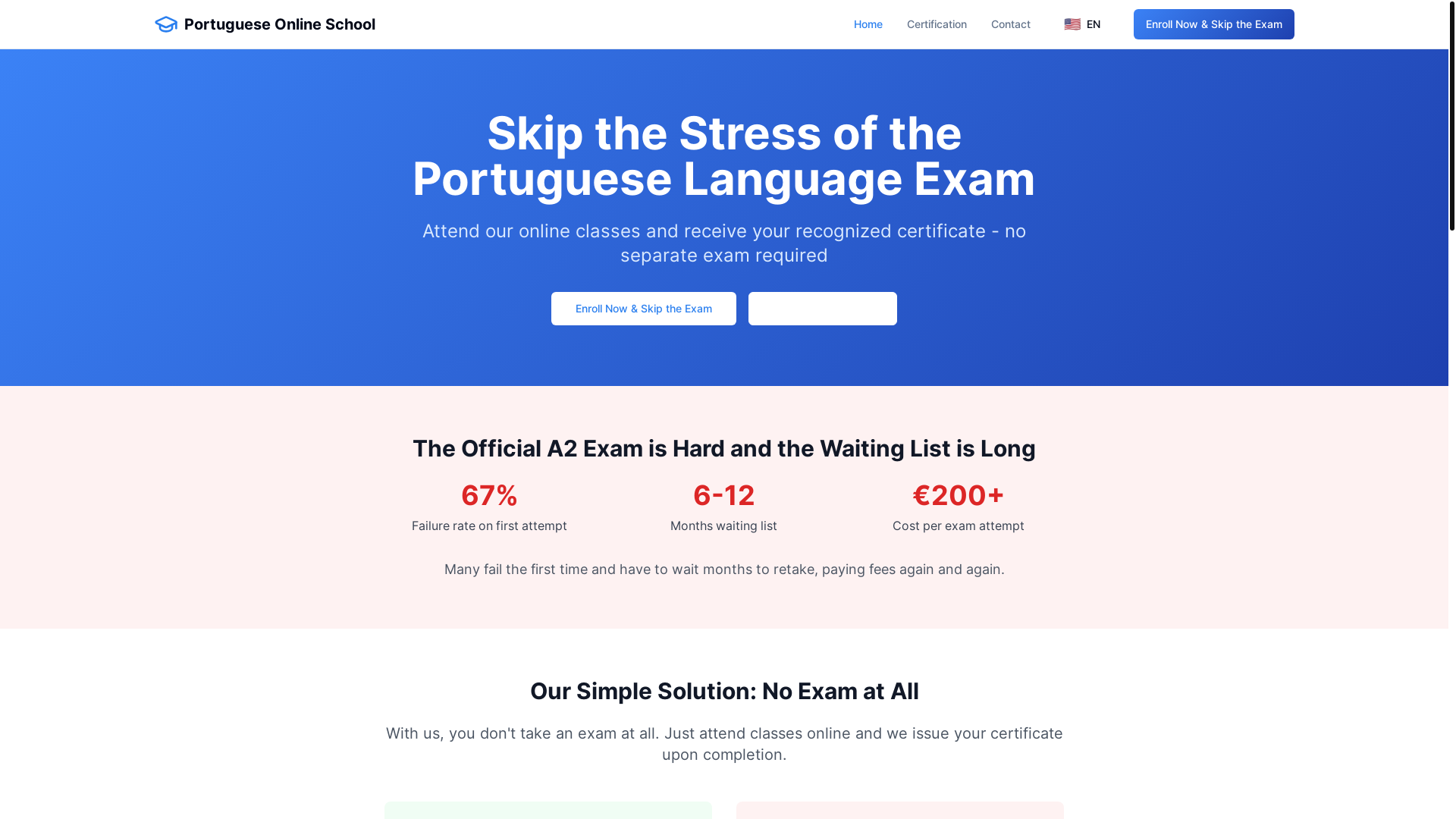 website screenshot of https://portuguesecertificate.com/
