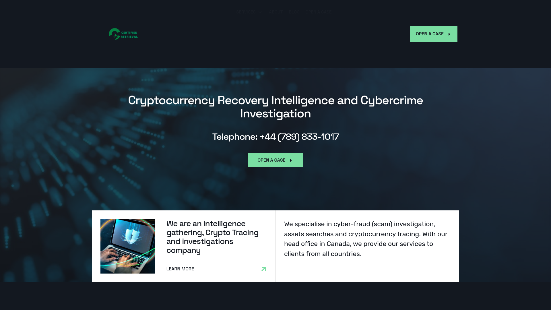 website screenshot of https://certifiedretrieval.click